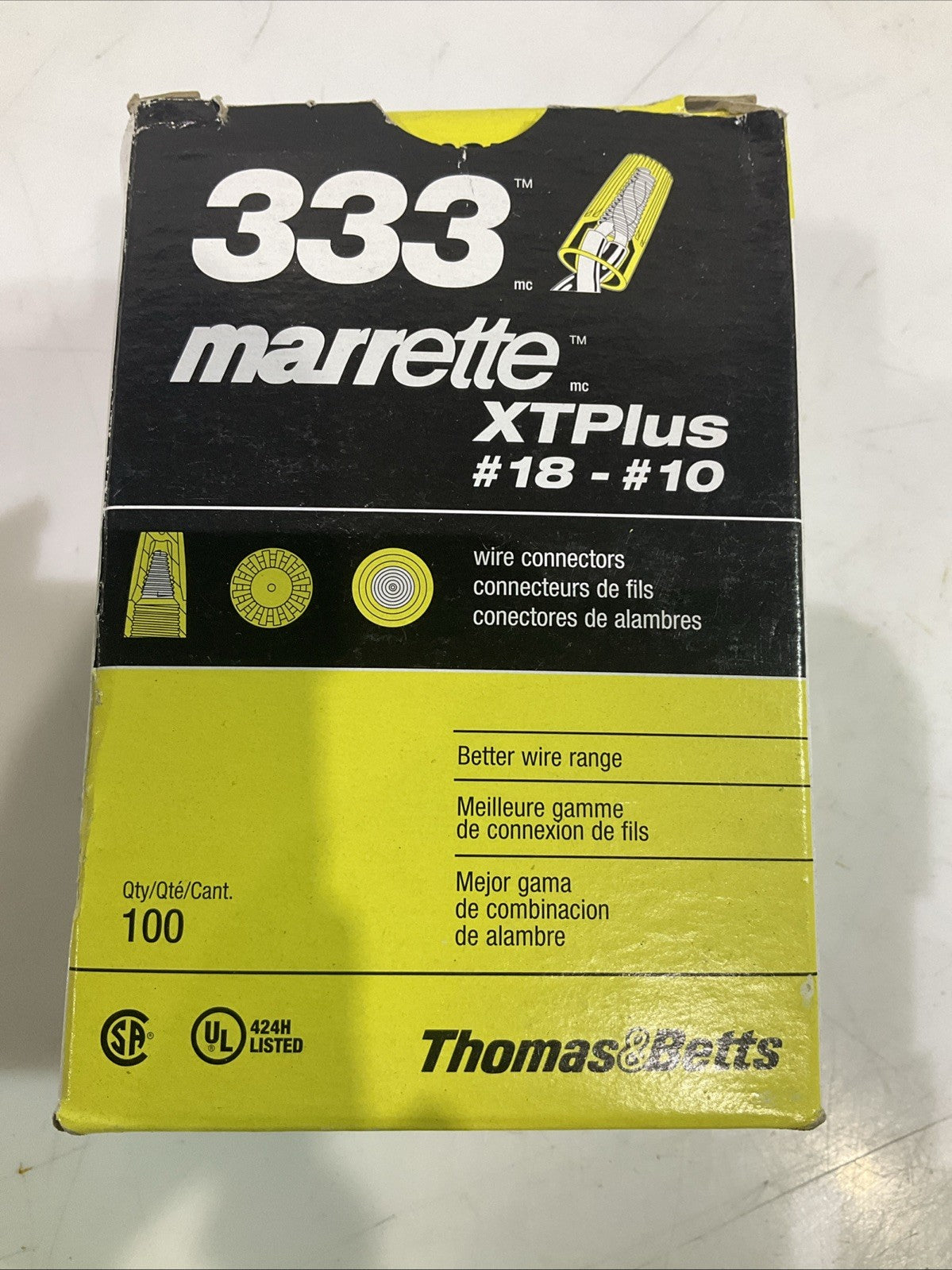 THOMAS&BETTS 333 YELLOW MARRETTE XTPLUS #18-#10 WIRE CONNECTOR LOT OF 4 Z2M