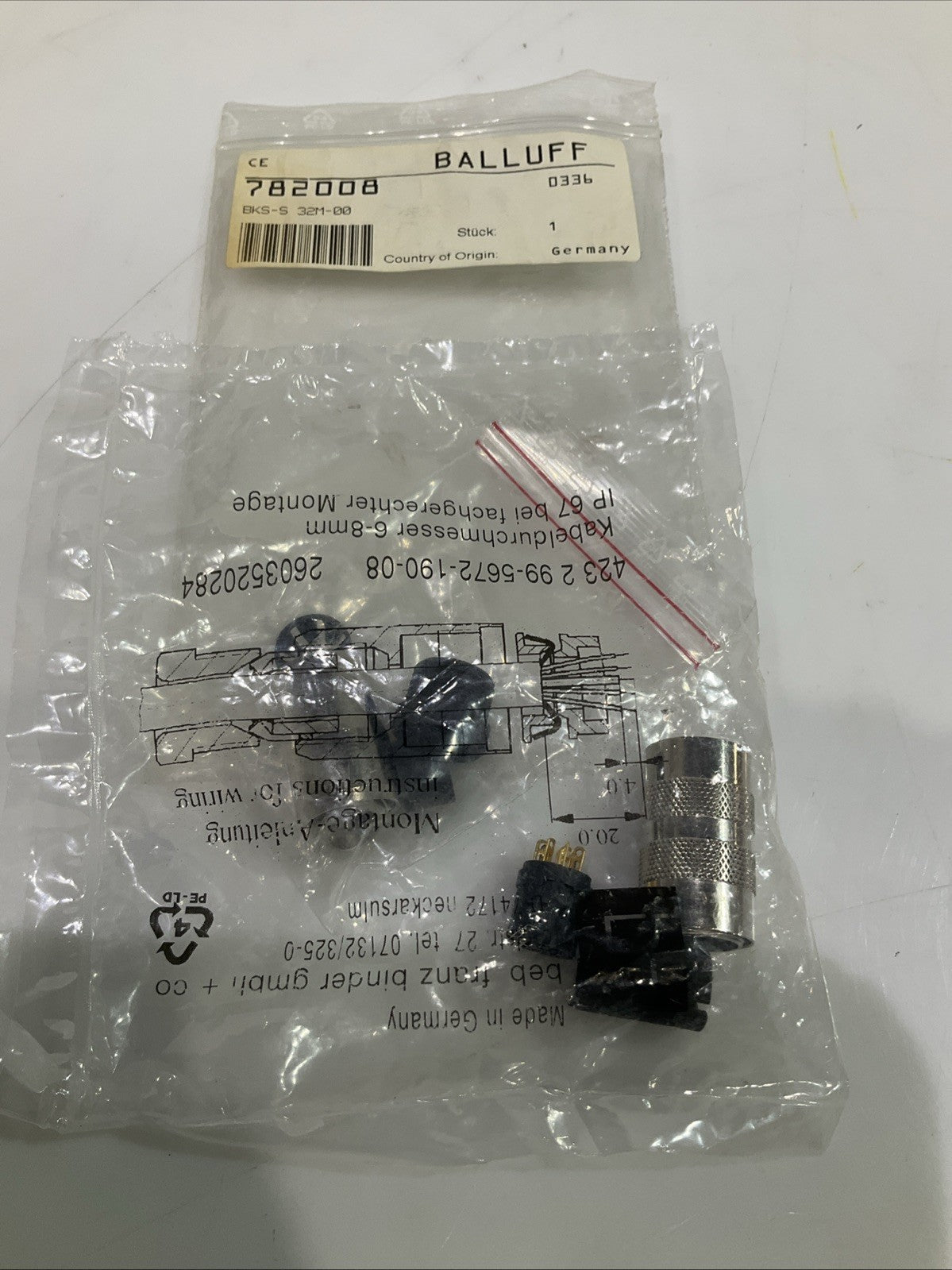 BALLUFF 782008 BKS-S32M-00 STRAIGHT CONNECTOR TERMINAL PIN STECKVERBINDER Z2M