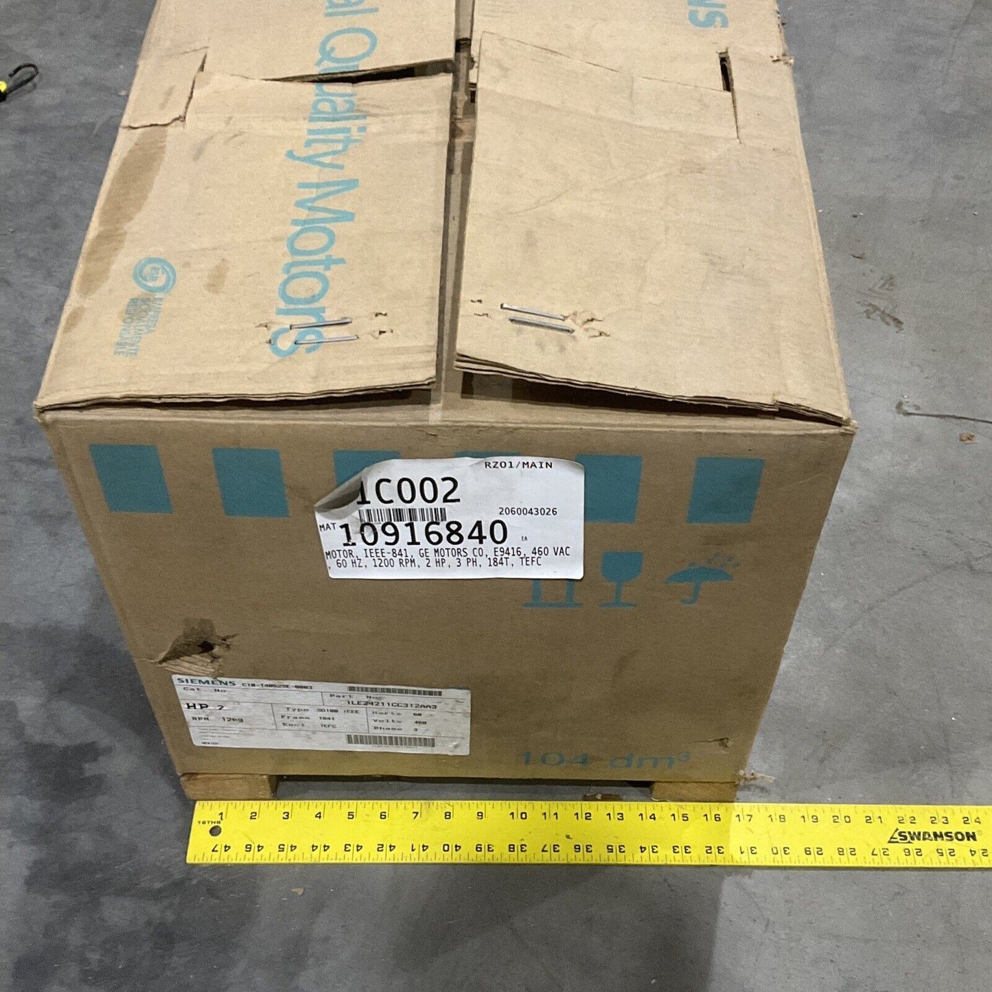 SIEMENS 1LE24211CC312AA3 MOTOR TYPE SD100 IEEE 60 HZ 480V 3 PH 1200 RPM 678