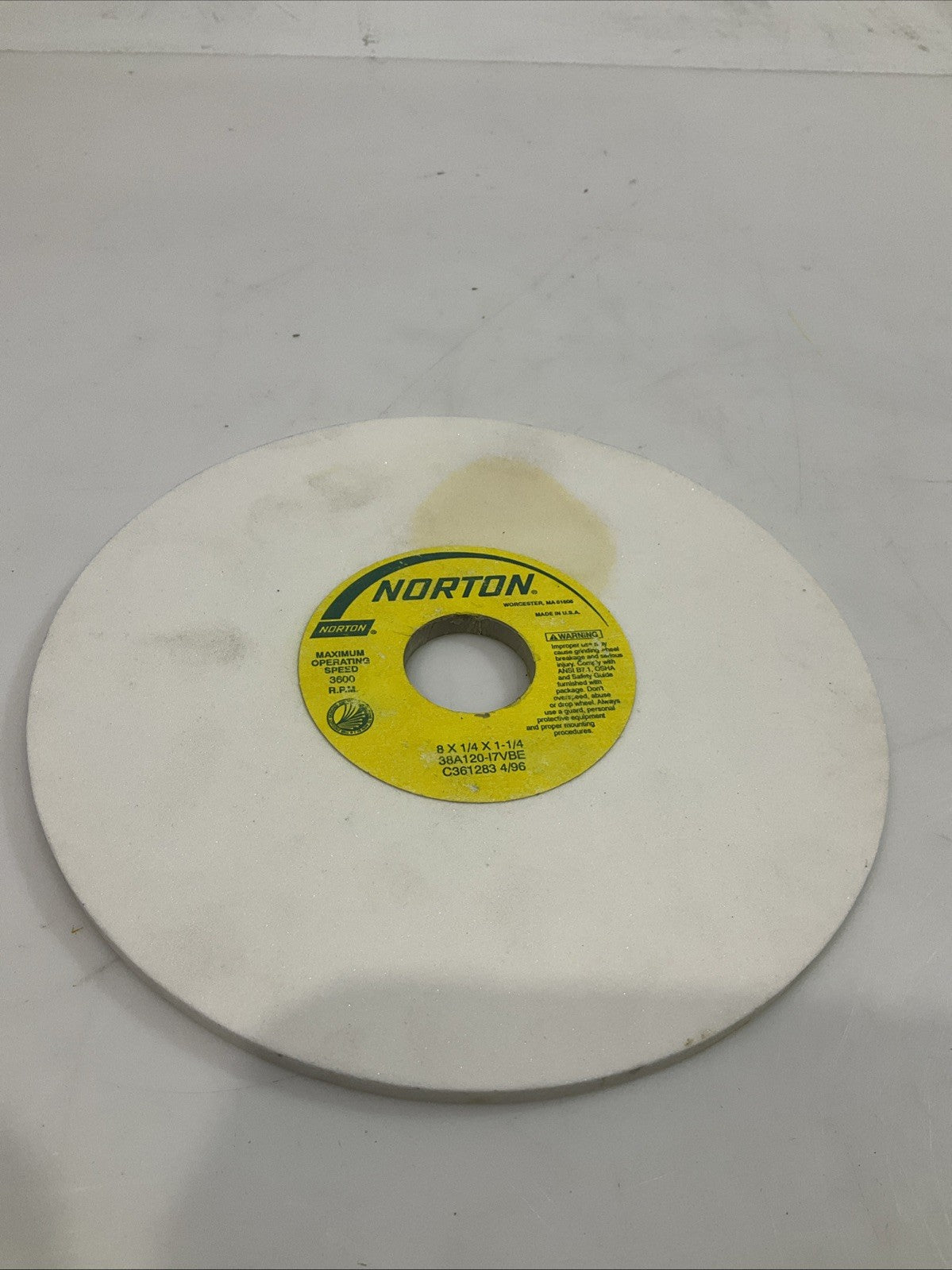 NORTON 38A120-17VBE 8X1/4X1-1/4 GRINDING WHEEL 3600RPM Y2M