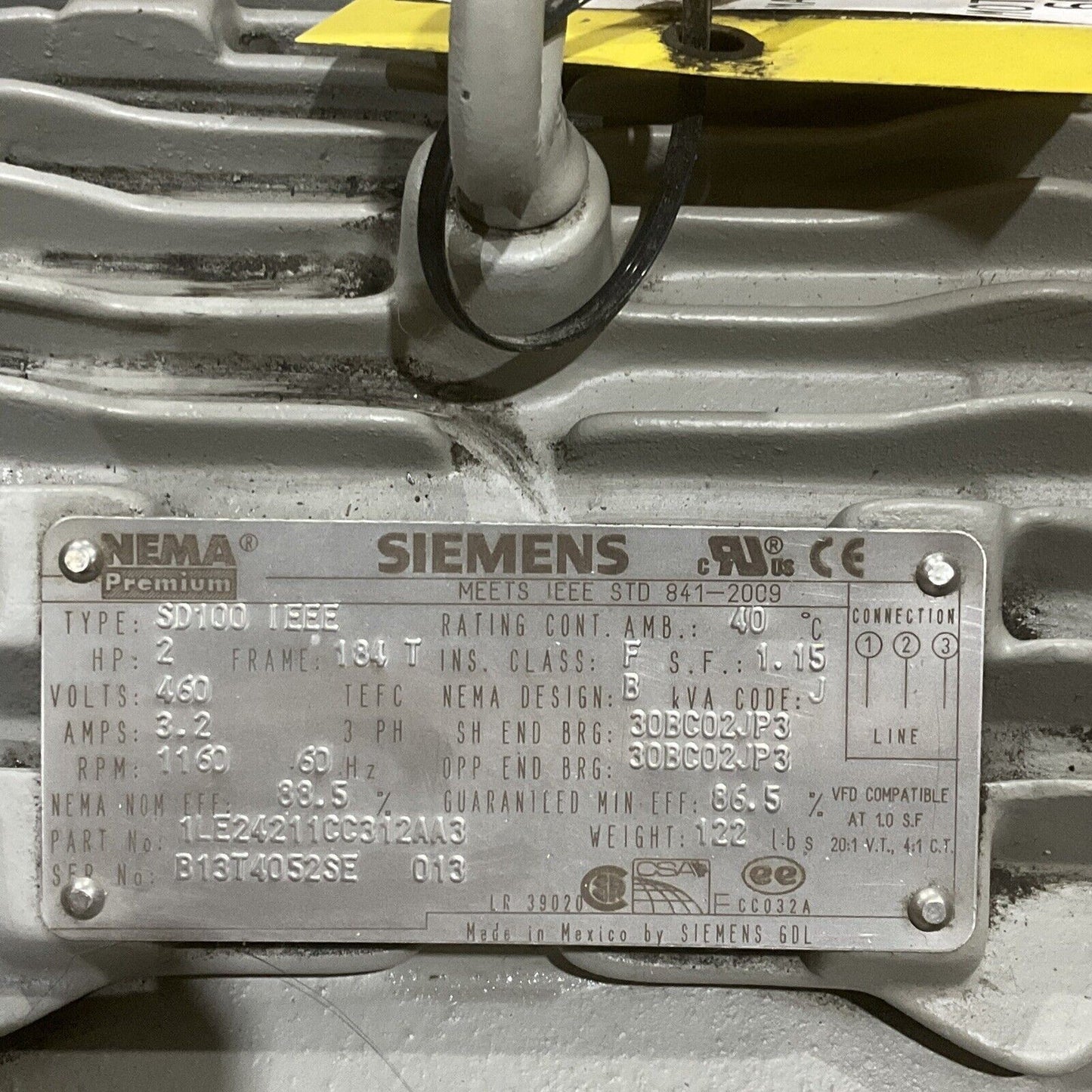 SIEMENS 1LE24211CC312AA3 MOTOR TYPE SD100 IEEE 60 HZ 480V 3 PH 1200 RPM 678