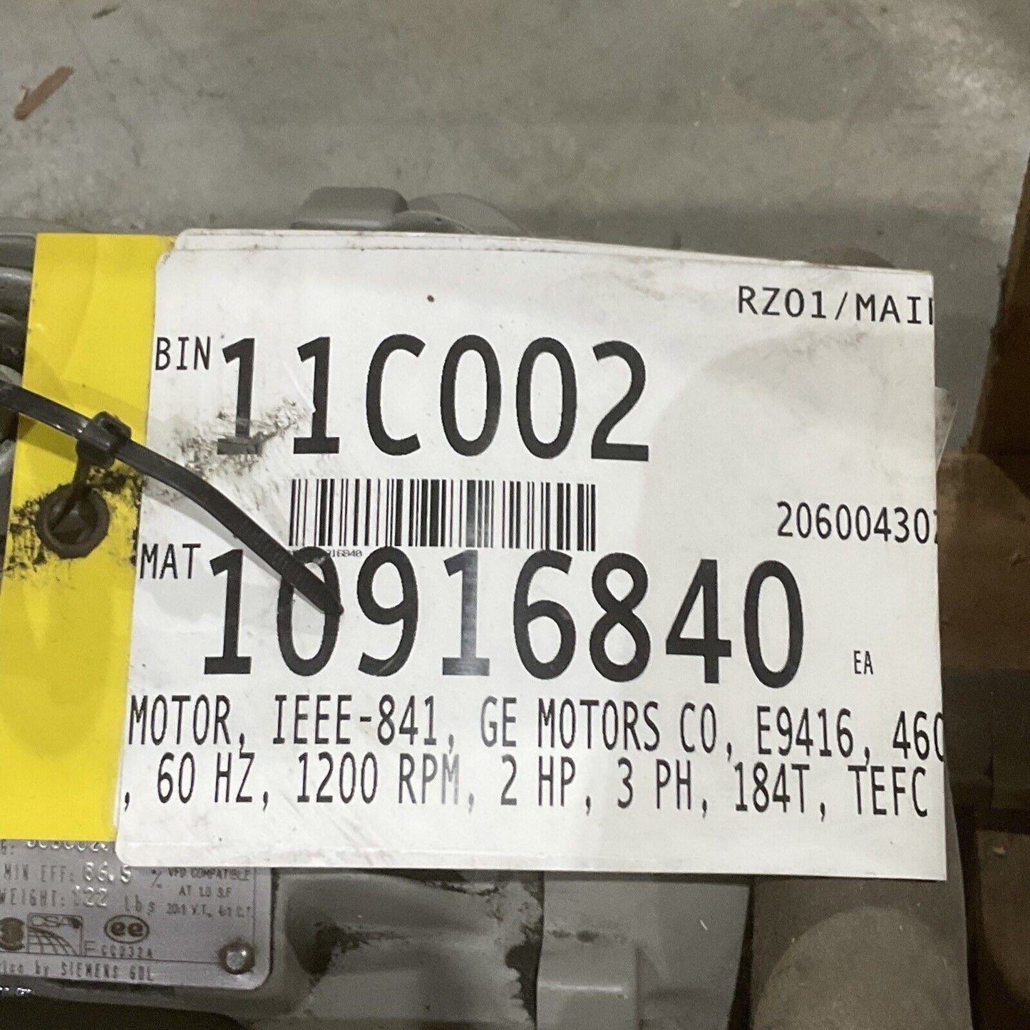 SIEMENS 1LE24211CC312AA3 MOTOR TYPE SD100 IEEE 60 HZ 480V 3 PH 1200 RPM 678