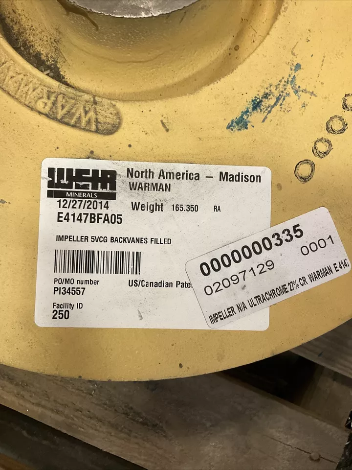 WEIR WARMEN E4147BFA05 IMPELLER 5VCG FILLED BACKVANES ULTRACHROME 27% CH 373