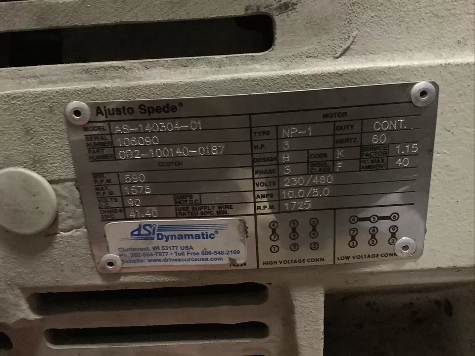 DYNAMATIC AJUSTO SPEDE AS-140304-01 0B2-100140-0187 INDUCTION MOTOR 1725RPM 3HP