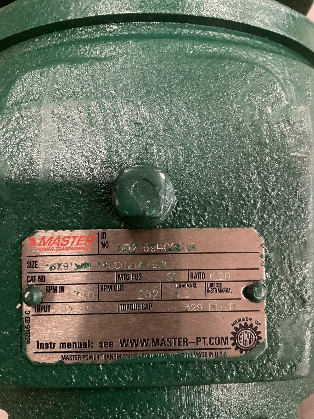 MASTER 6X91584 8021694001UA POWER TRANSMISSION 2HP 230/460V 1755RPM 373