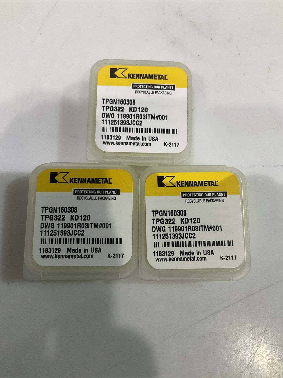 KENNAMETAL TPG322 KD120 PCBN TURNING INSERT LOT OF 3 Y2M