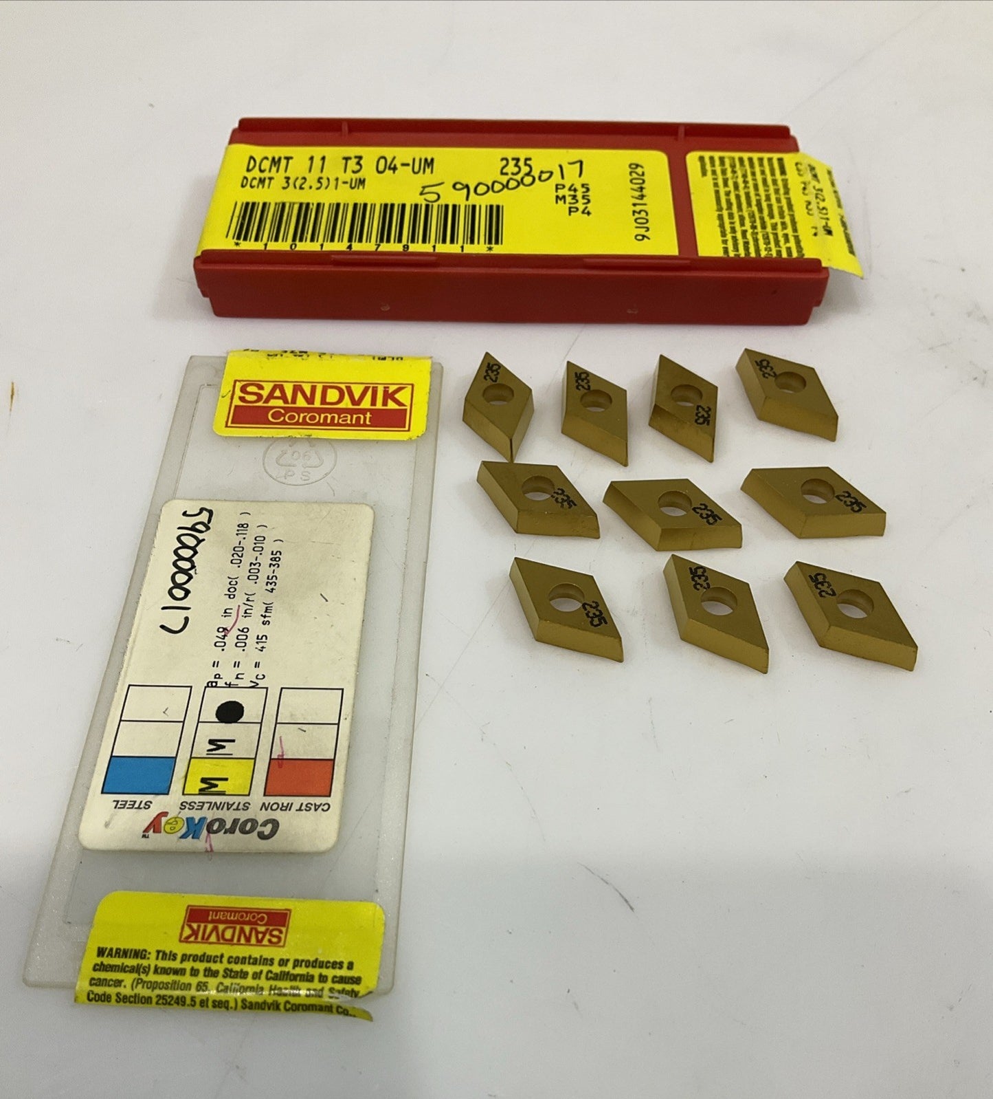 SANDVIK 235 - DCMT 11 T3 04-UM CARBIDE INSERT GRADE LOT OF 10 Y2M