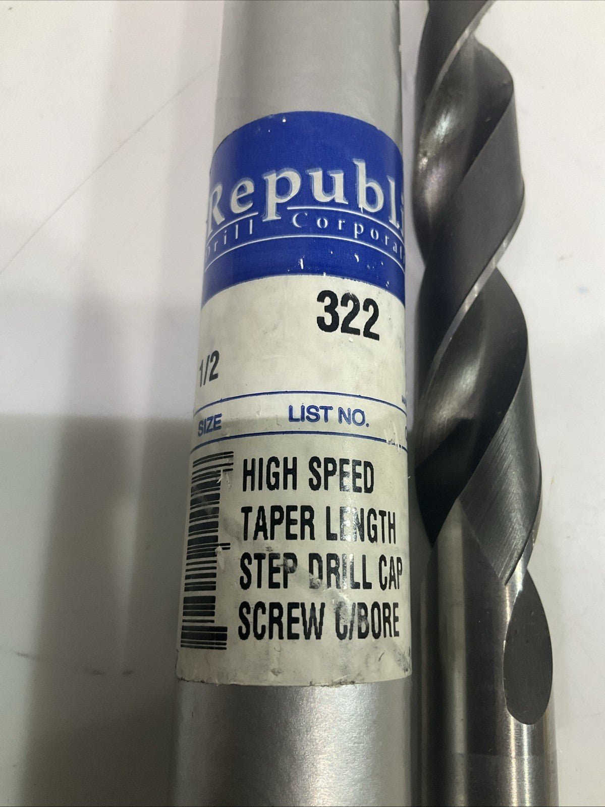 REPUBLIC 1/2 322 HIGH SPEED TAPER LENGTH DRILL CAP SCREW BORE Y2M