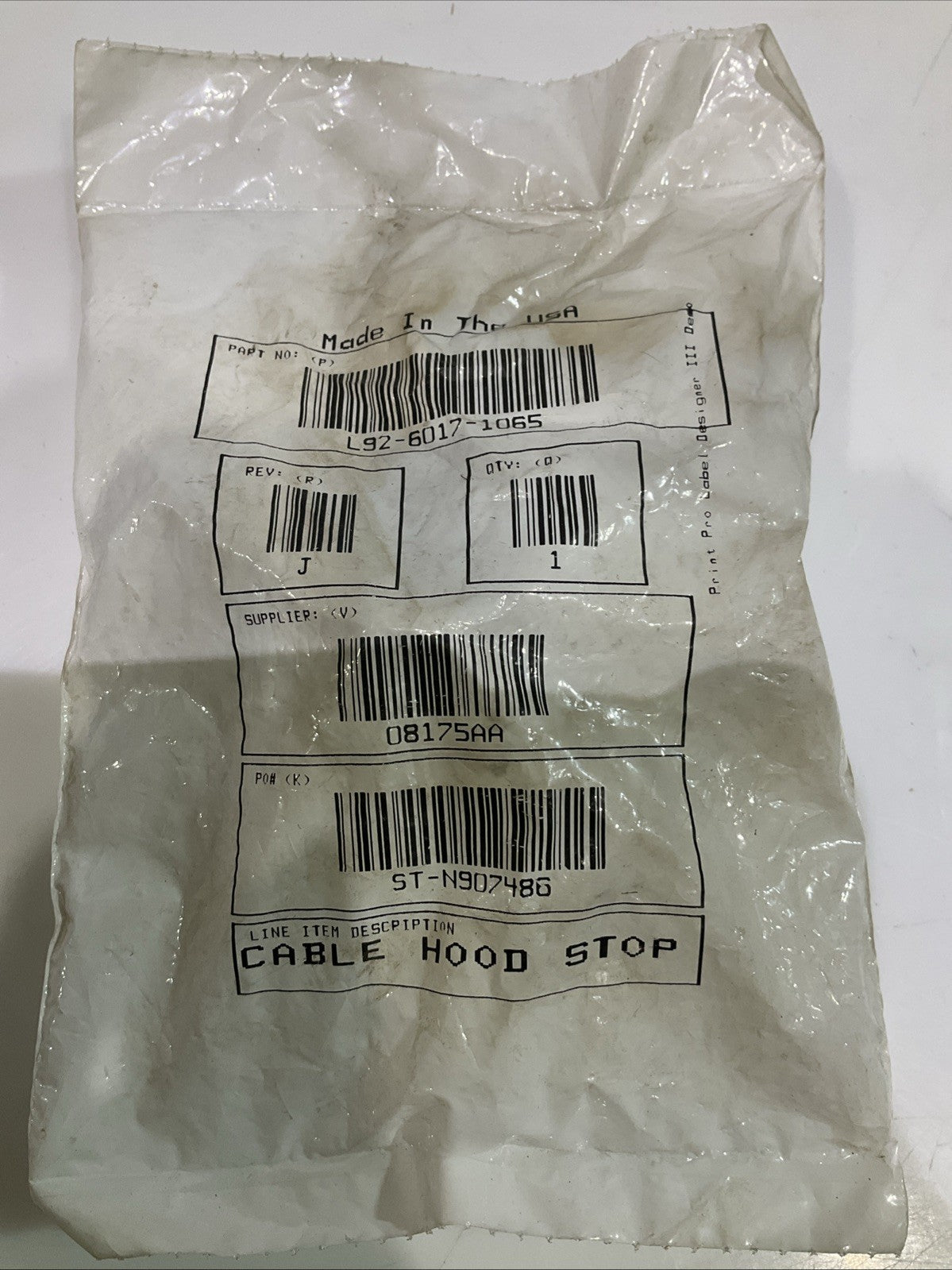 PERTERBILT L92-6017-1065 HOOD - STOP RESTRAINT CABLE Y2M