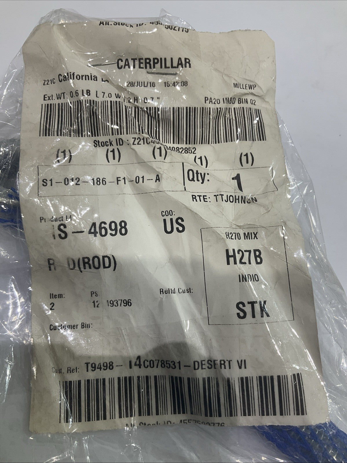 CAT-CATERPILLAR 1S-4698 MALE SHANK END STEEL ROD Y2M