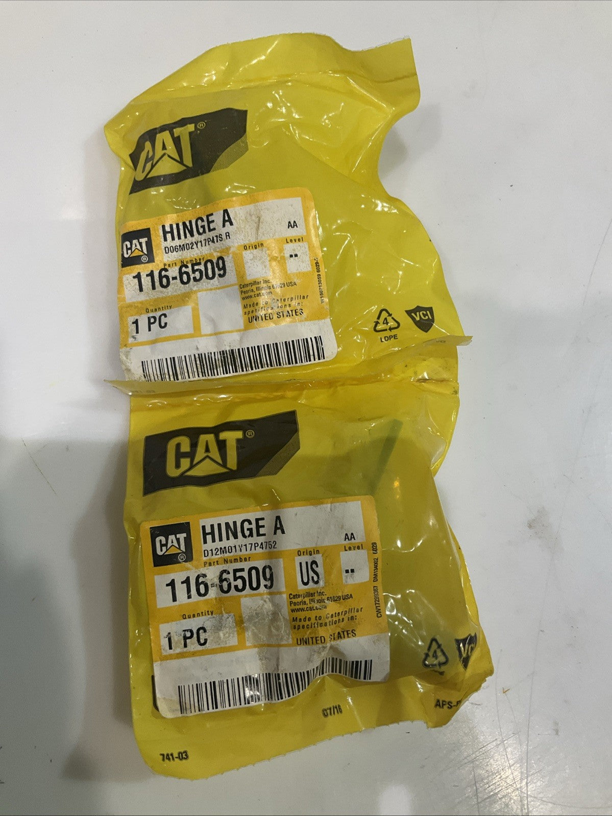 CAT-CATERPILLAR 116-6509 LONG HINGE LOT OF 2 Y2M