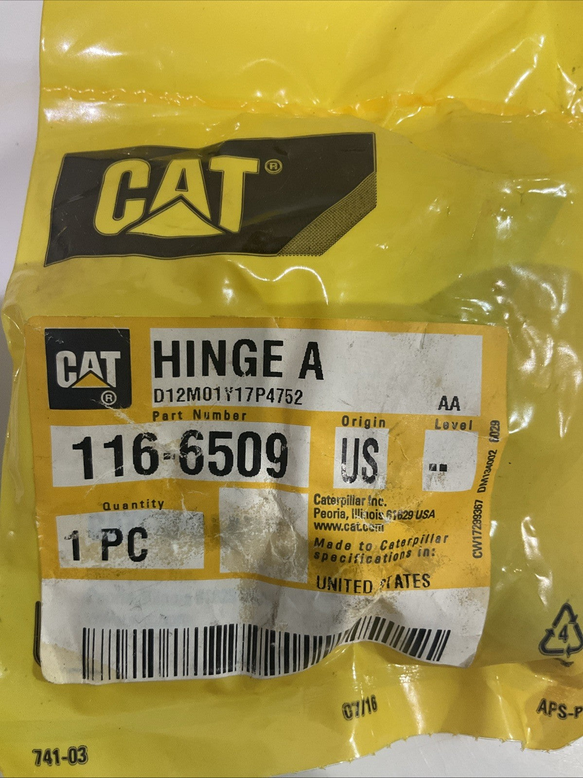 CAT-CATERPILLAR 116-6509 LONG HINGE LOT OF 2 Y2M