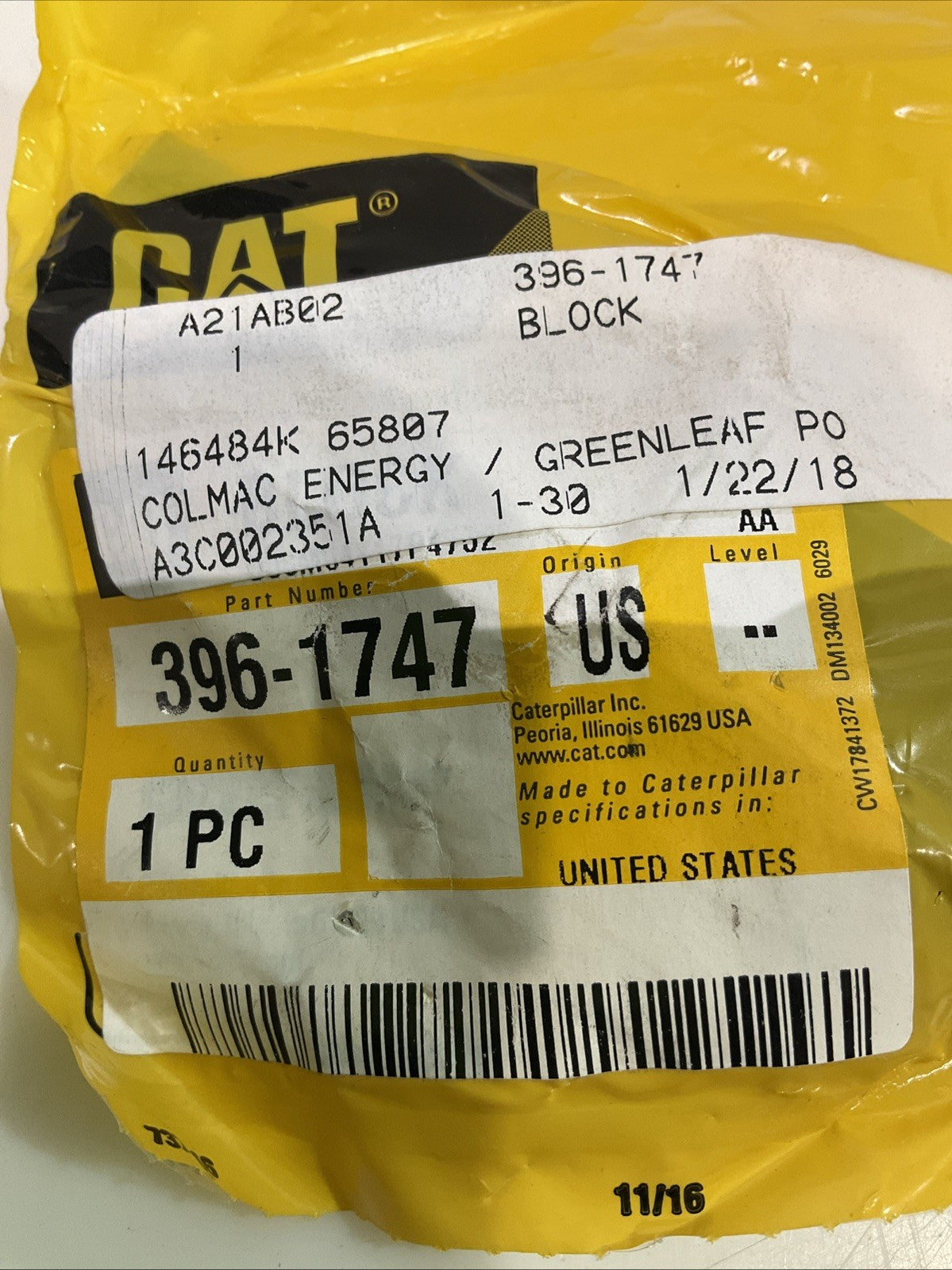 CAT-CATERPILLAR 396-1747 OVERALL LENGTH STEEL BLOCK Y2M
