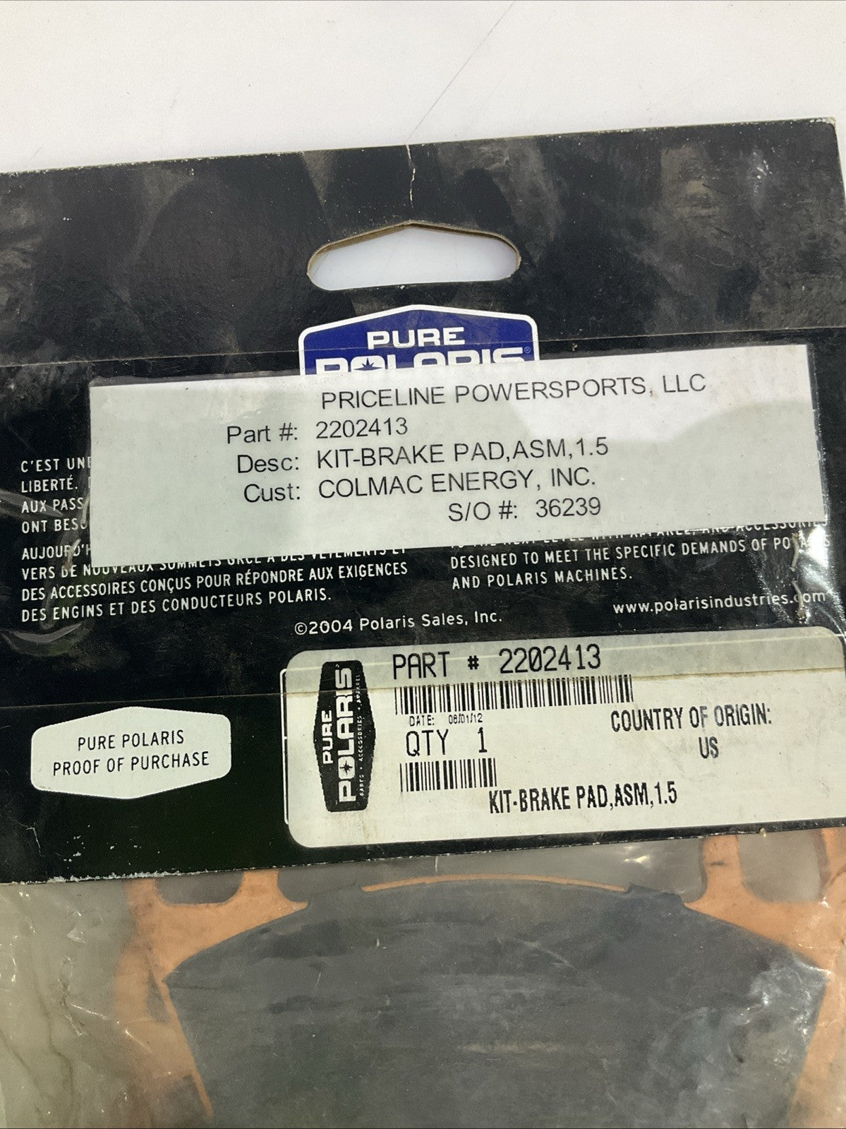 PURE POLARIS 2202413 KIT BRAKE PAD ASSEMBLY QTY 4 IN BAG Y2M