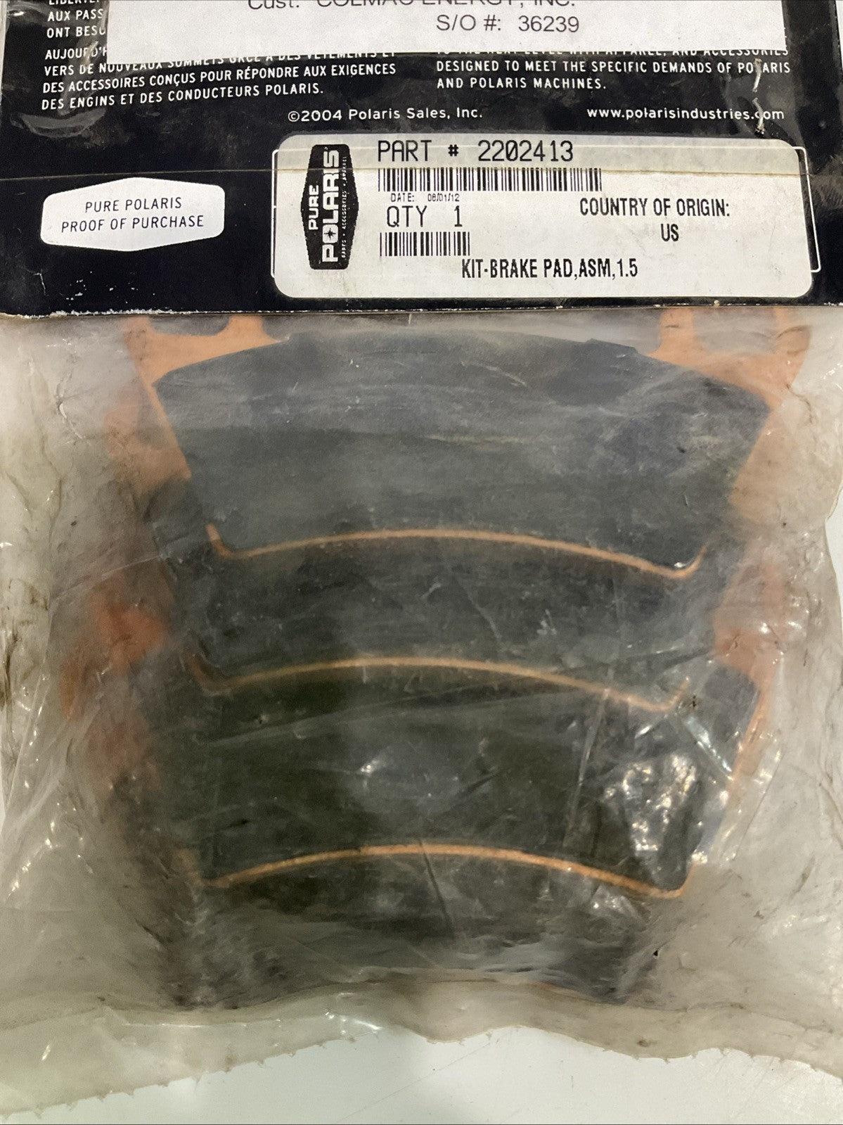 PURE POLARIS 2202413 KIT BRAKE PAD ASSEMBLY QTY 4 IN BAG Y2M