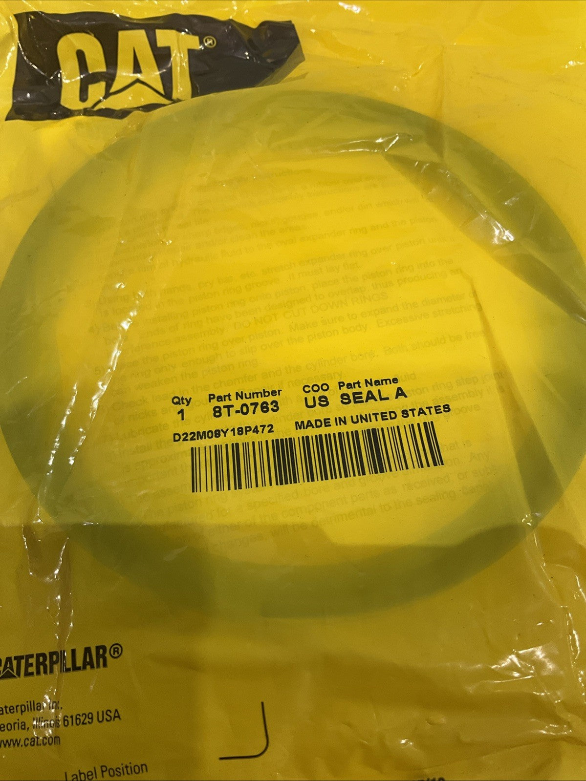 CAT-CATERPILLAR 8T-0763 BORE DIAMETER PIECE SEAL Y2M