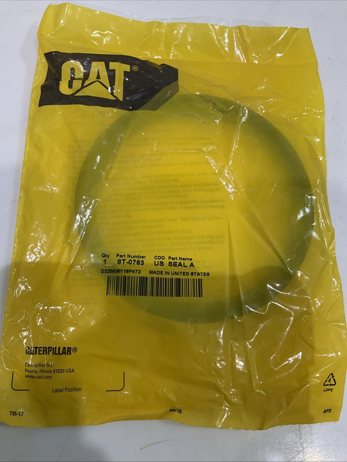 CAT-CATERPILLAR 8T-0763 BORE DIAMETER PIECE SEAL Y2M
