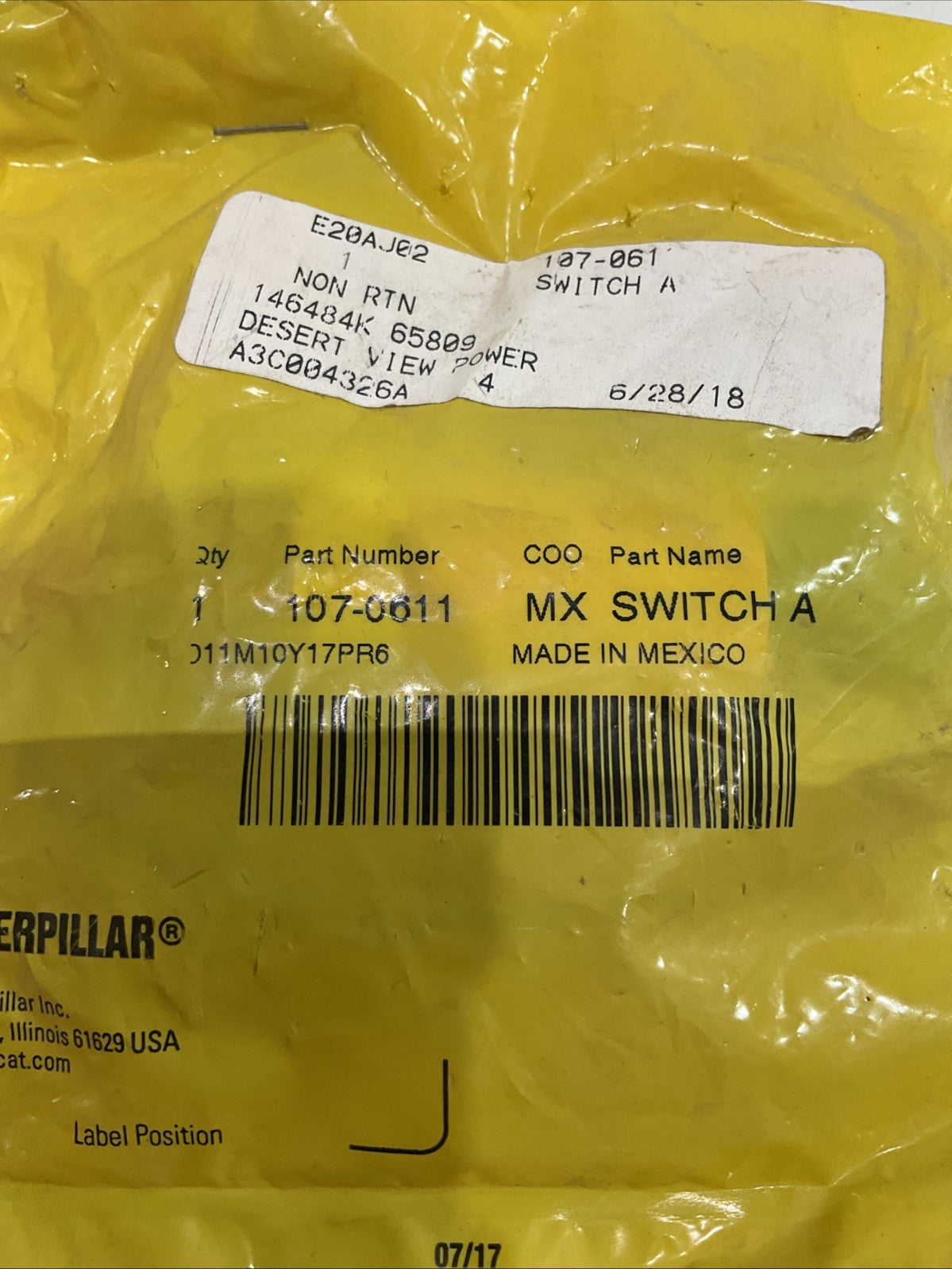 CAT-CATERPILLAR 107-0611 ENGINE OIL PRESSURE SWITCH Y2M