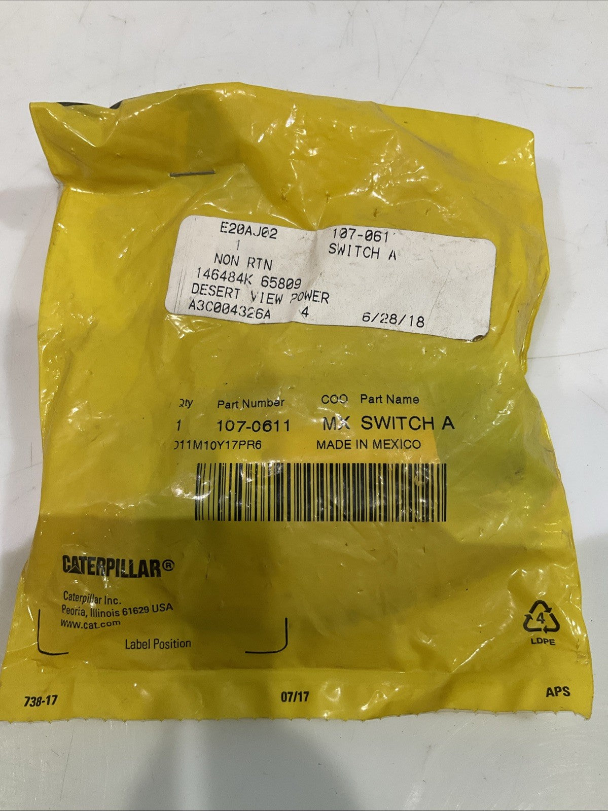 CAT-CATERPILLAR 107-0611 ENGINE OIL PRESSURE SWITCH Y2M