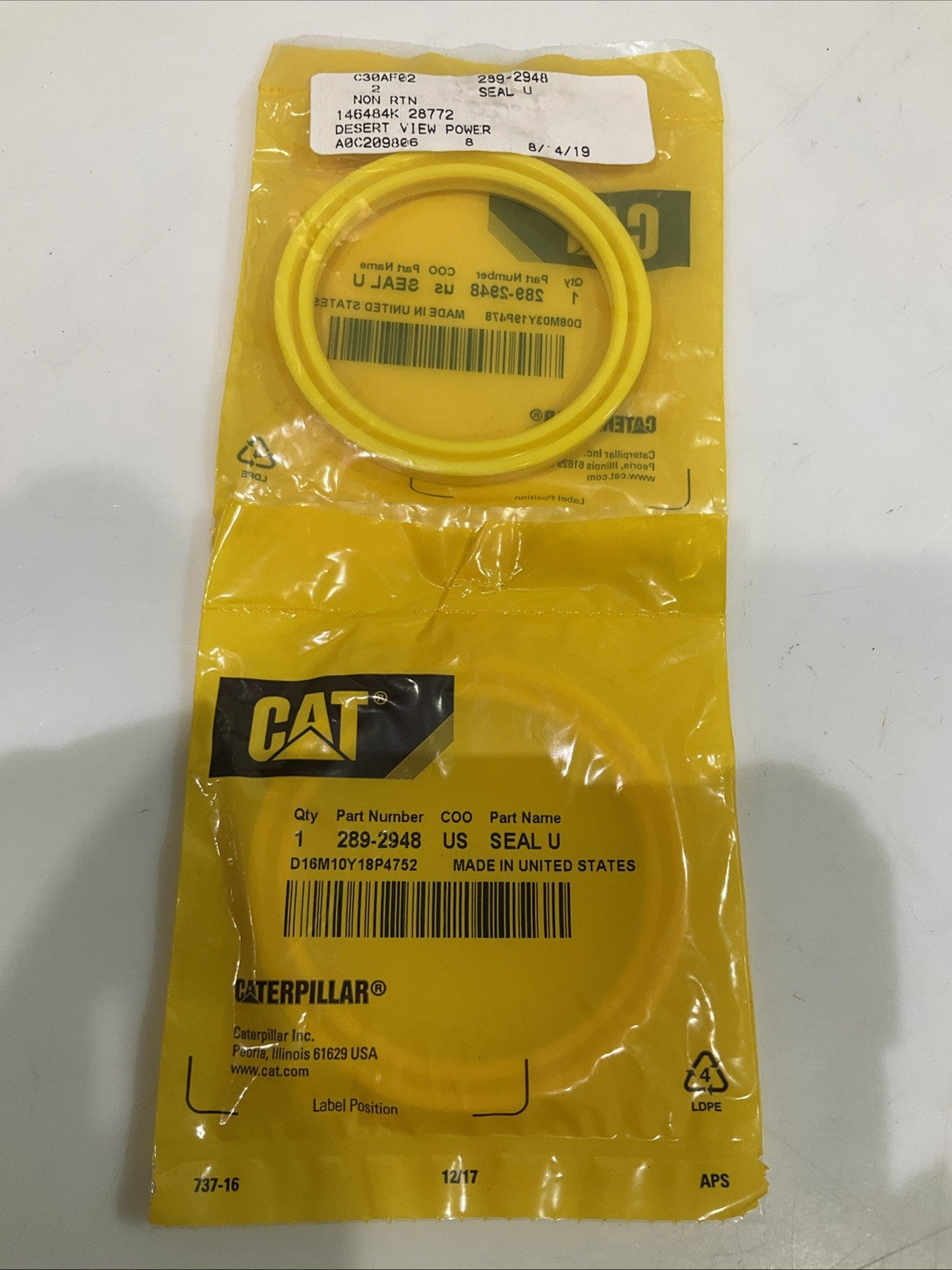 CAT-CATERPILLAR 289-2948 INNER DIAMETER CYLINDER ROD U-CUP SEAL QTY 2 Y2M