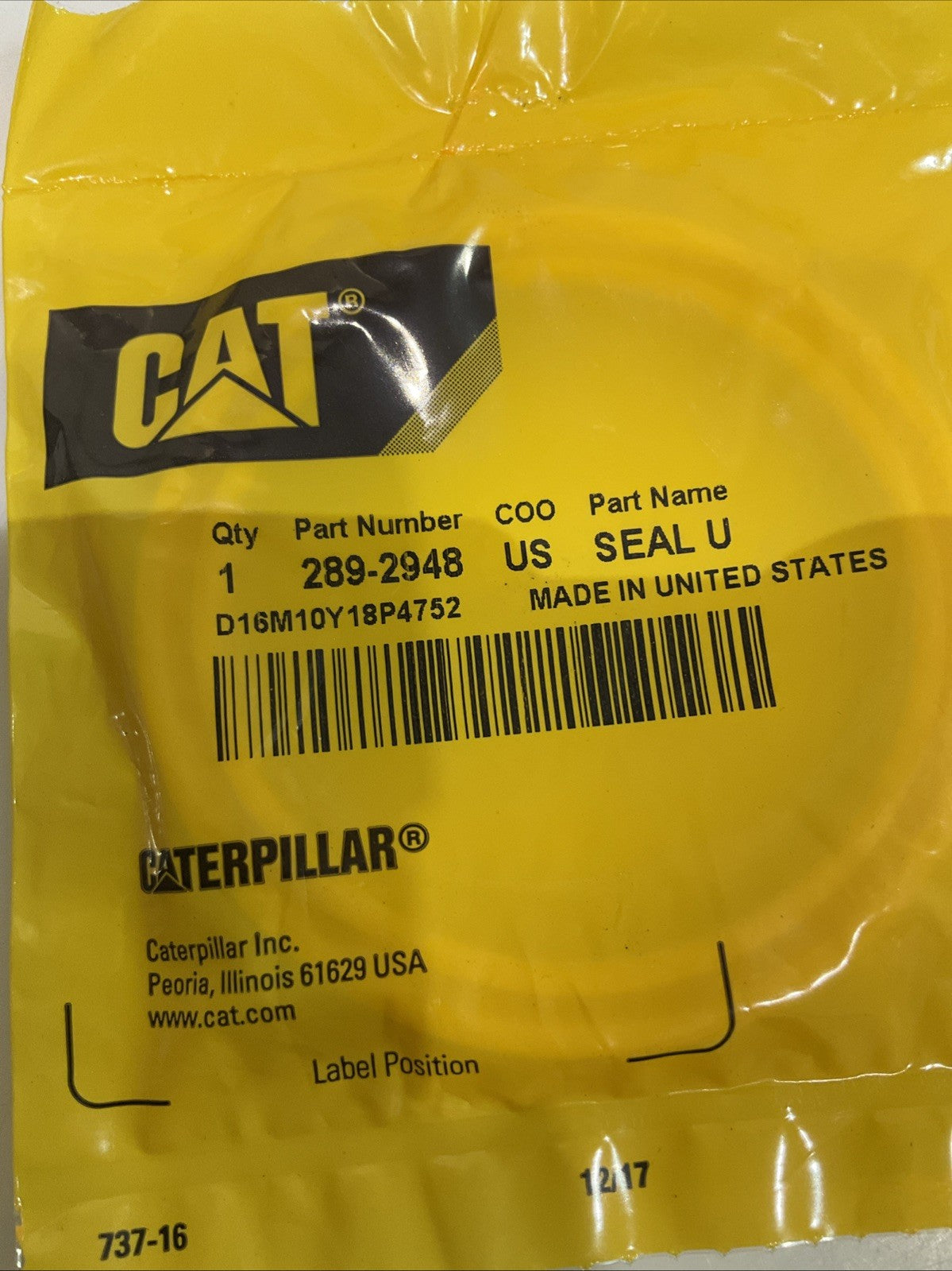 CAT-CATERPILLAR 289-2948 INNER DIAMETER CYLINDER ROD U-CUP SEAL QTY 2 Y2M