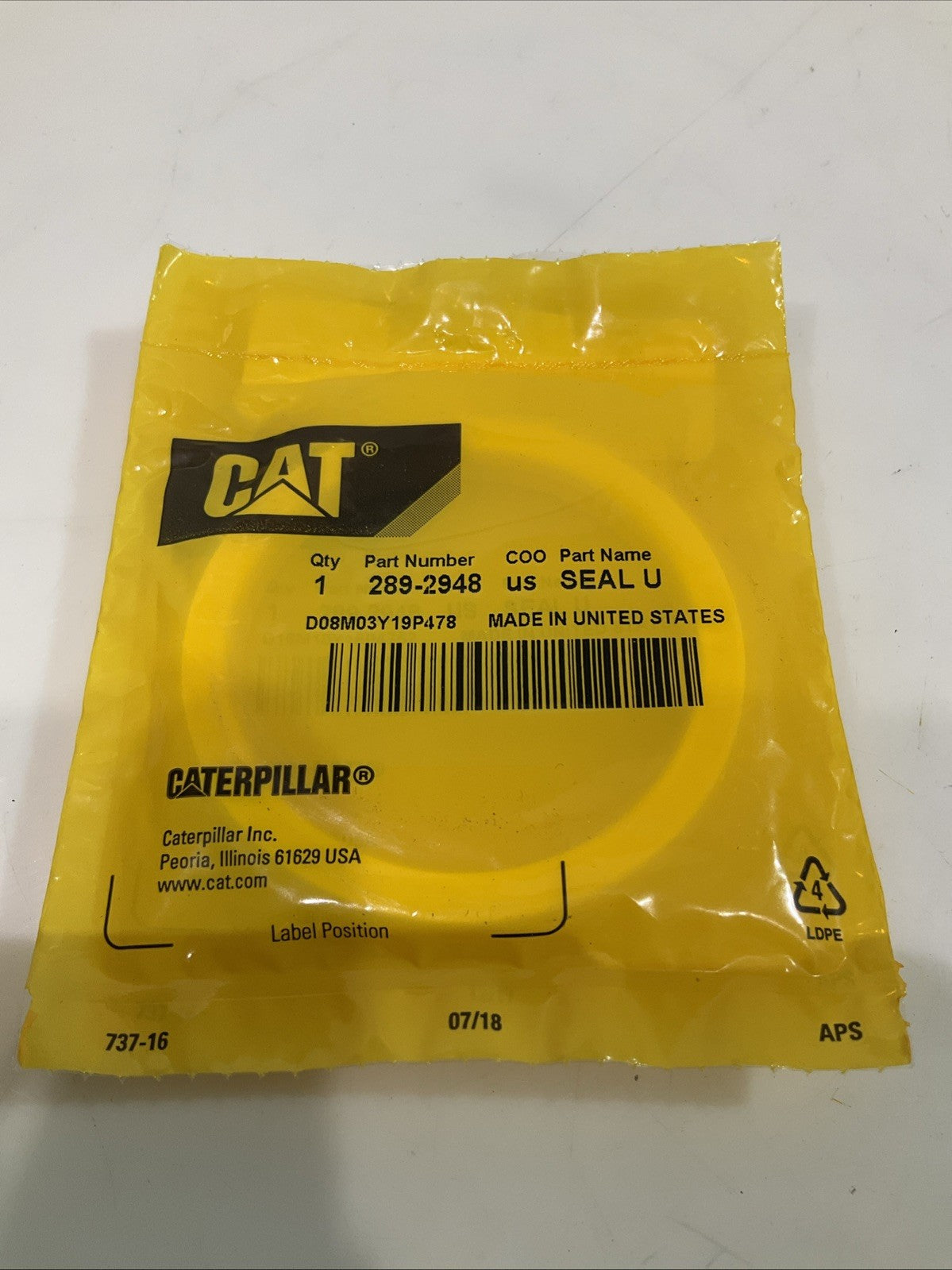 CAT-CATERPILLAR 289-2948 INNER DIAMETER CYLINDER ROD U-CUP SEAL QTY 2 Y2M