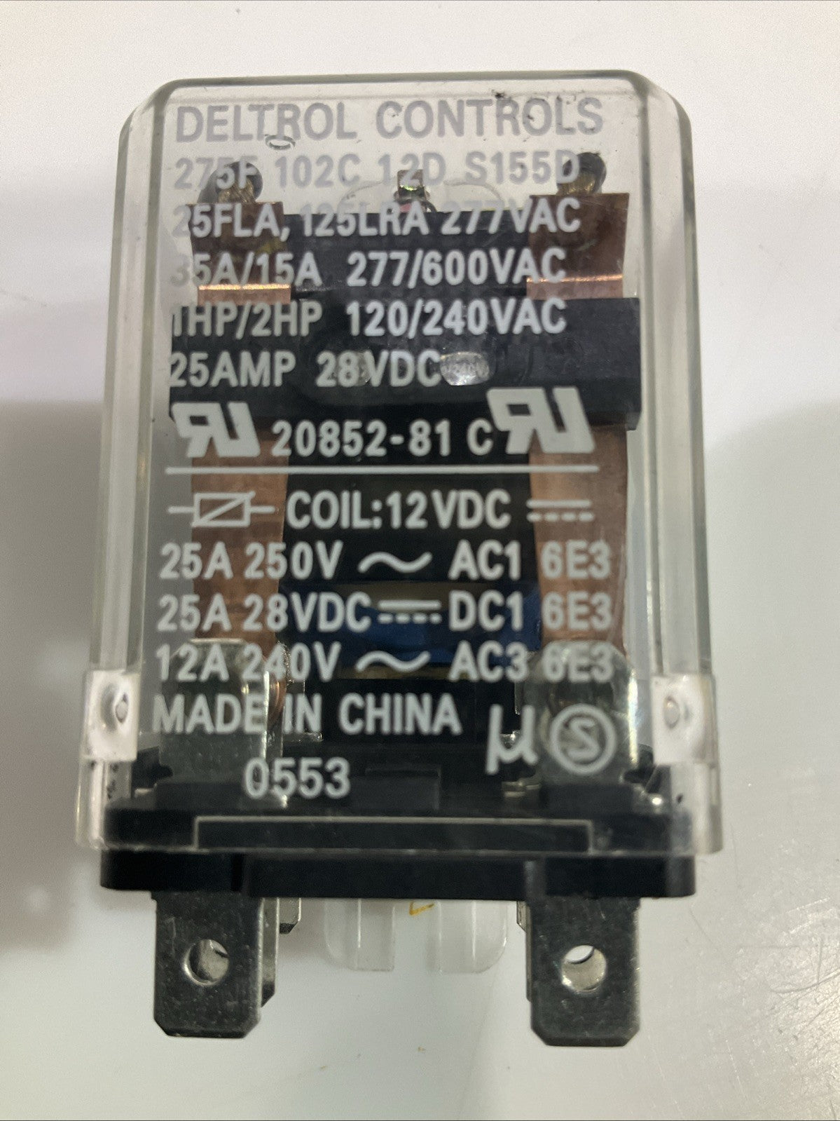 DELTROL-CONTROL 20852-81C HEAVY DUTY POWER RELAY 275F 12VDC 25AMP Y2M