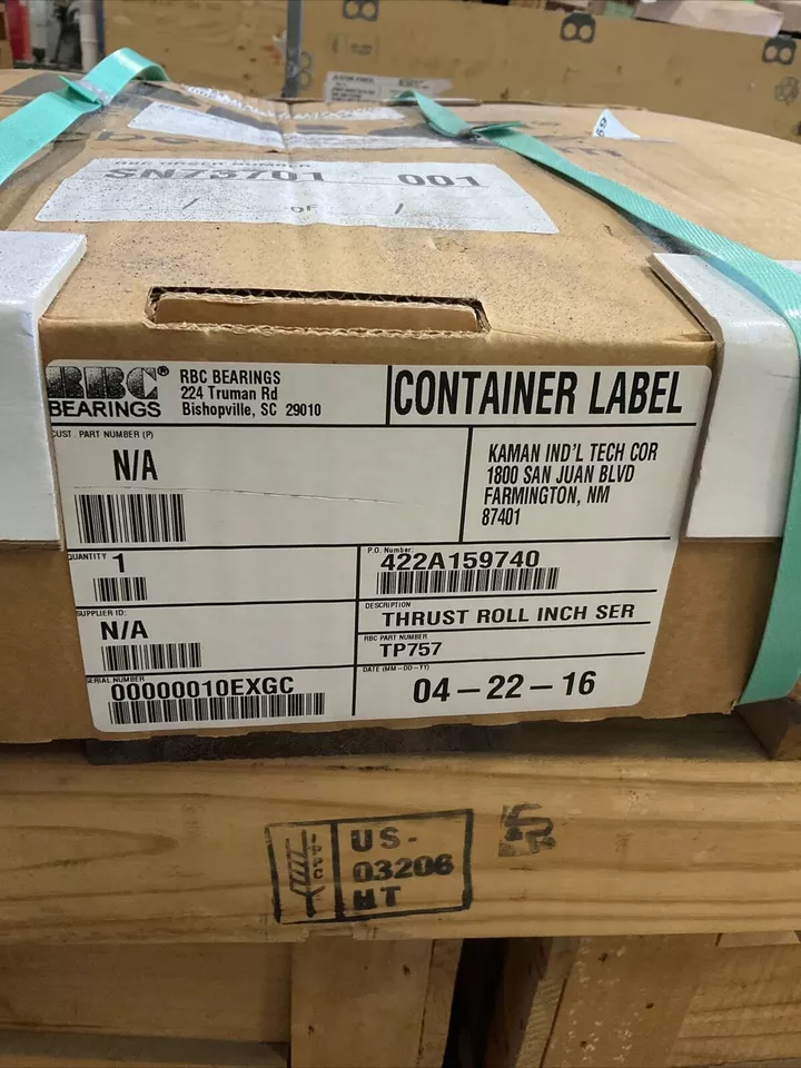 RBC BEARINGS TP757 CYLINDRICAL ROLLER THRUST BEARING 12” ID 18” OD 3.75" H