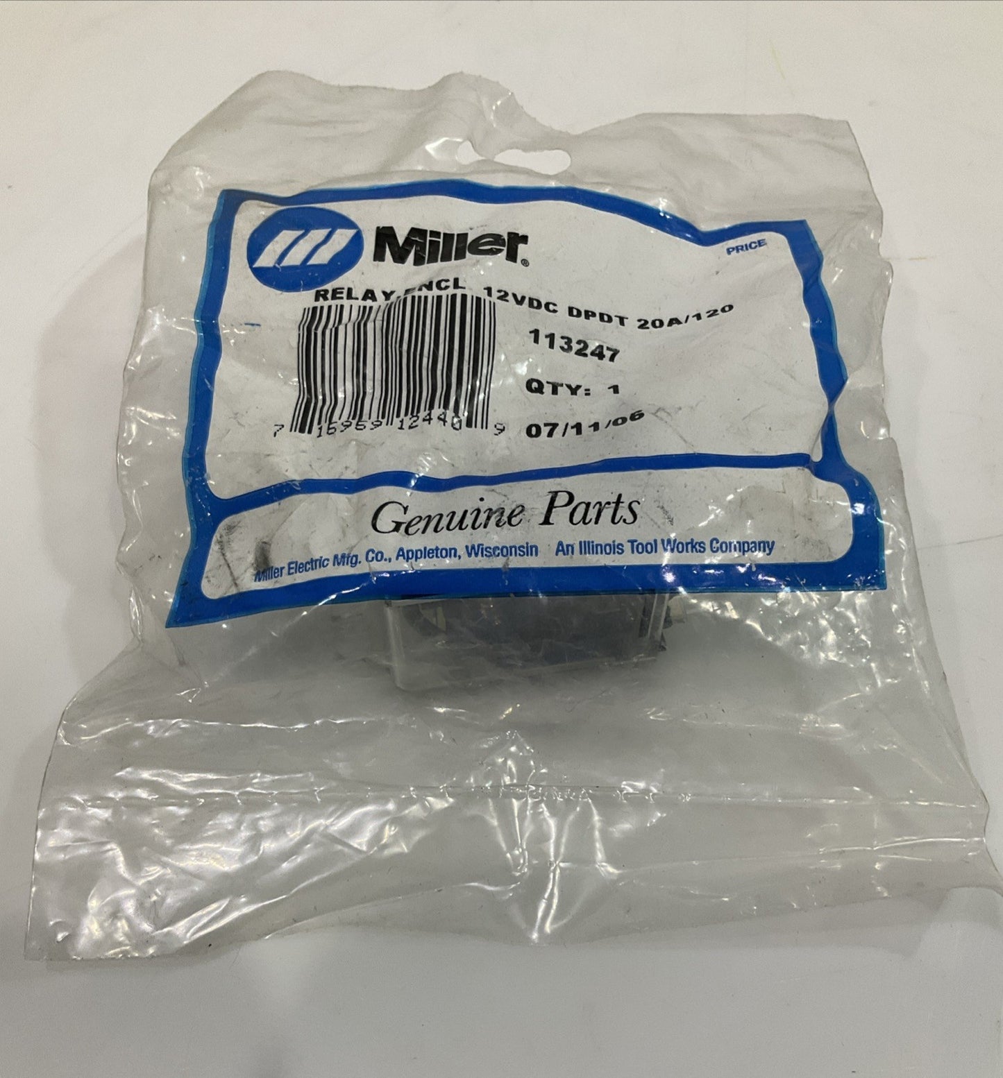 MILLER 113247 POWER RELAY ENCL 12VDC DPDT 20A/120 8PIN FLANGE Y2M