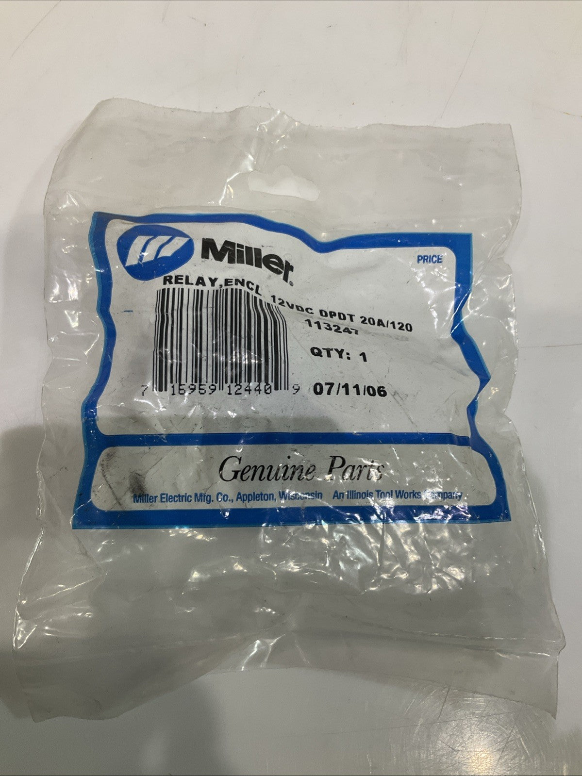 MILLER 113247 POWER RELAY ENCL 12VDC DPDT 20A/120 8PIN FLANGE Y2M