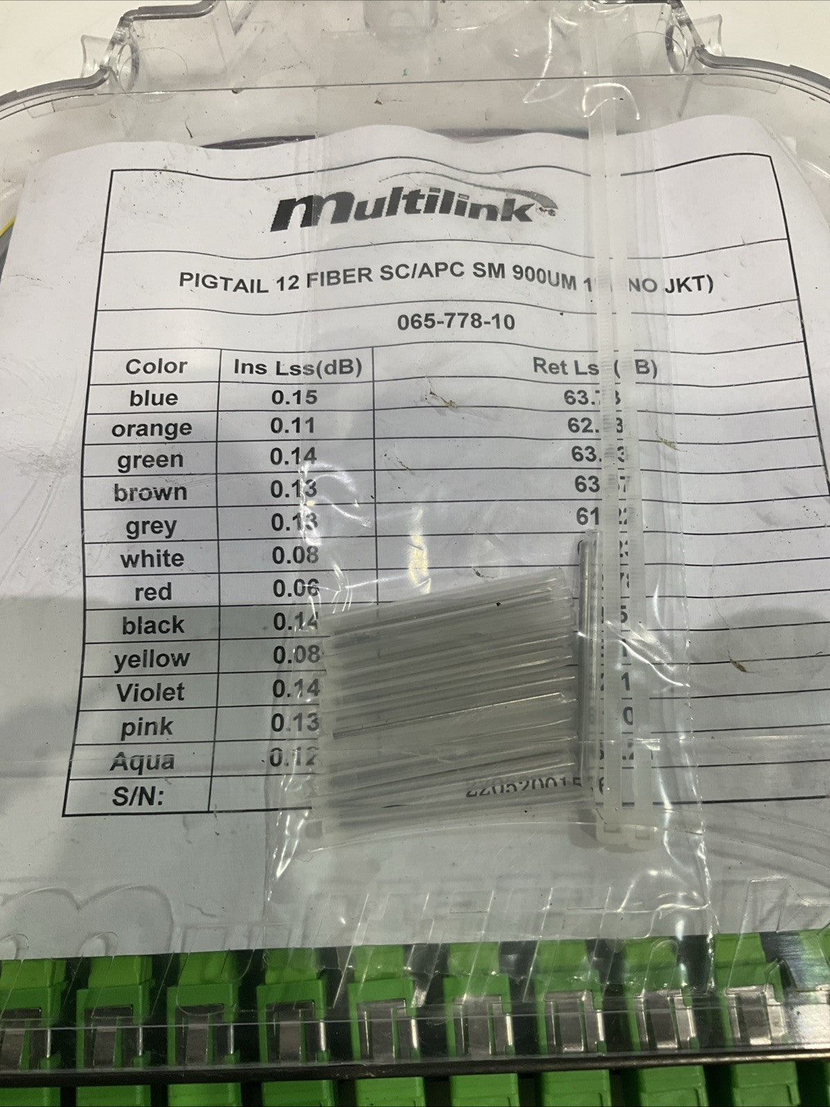 MULTILINK 065-778-10 PIGTAIL 12 FIBER SC/APC SM900UM 1M SET Y2M
