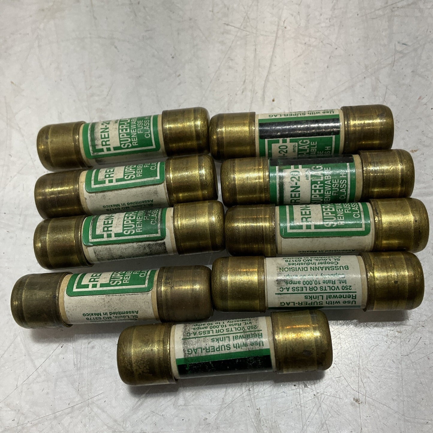 BUSSMANN REN-20 SUPER-LAG RENEWABLE FUSE CLASS H LOT OF 9 U3S