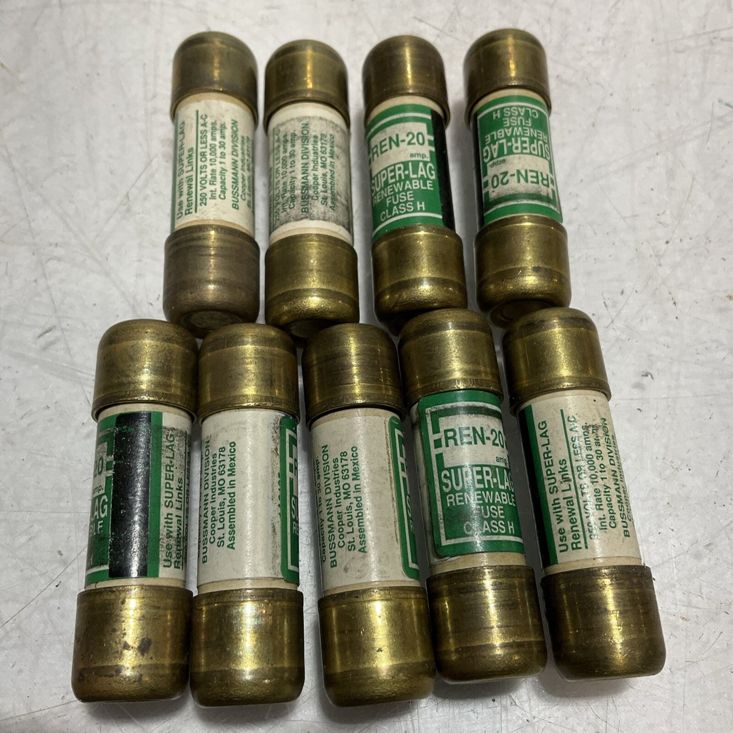 BUSSMANN REN-20 SUPER-LAG RENEWABLE FUSE CLASS H LOT OF 9 U3S