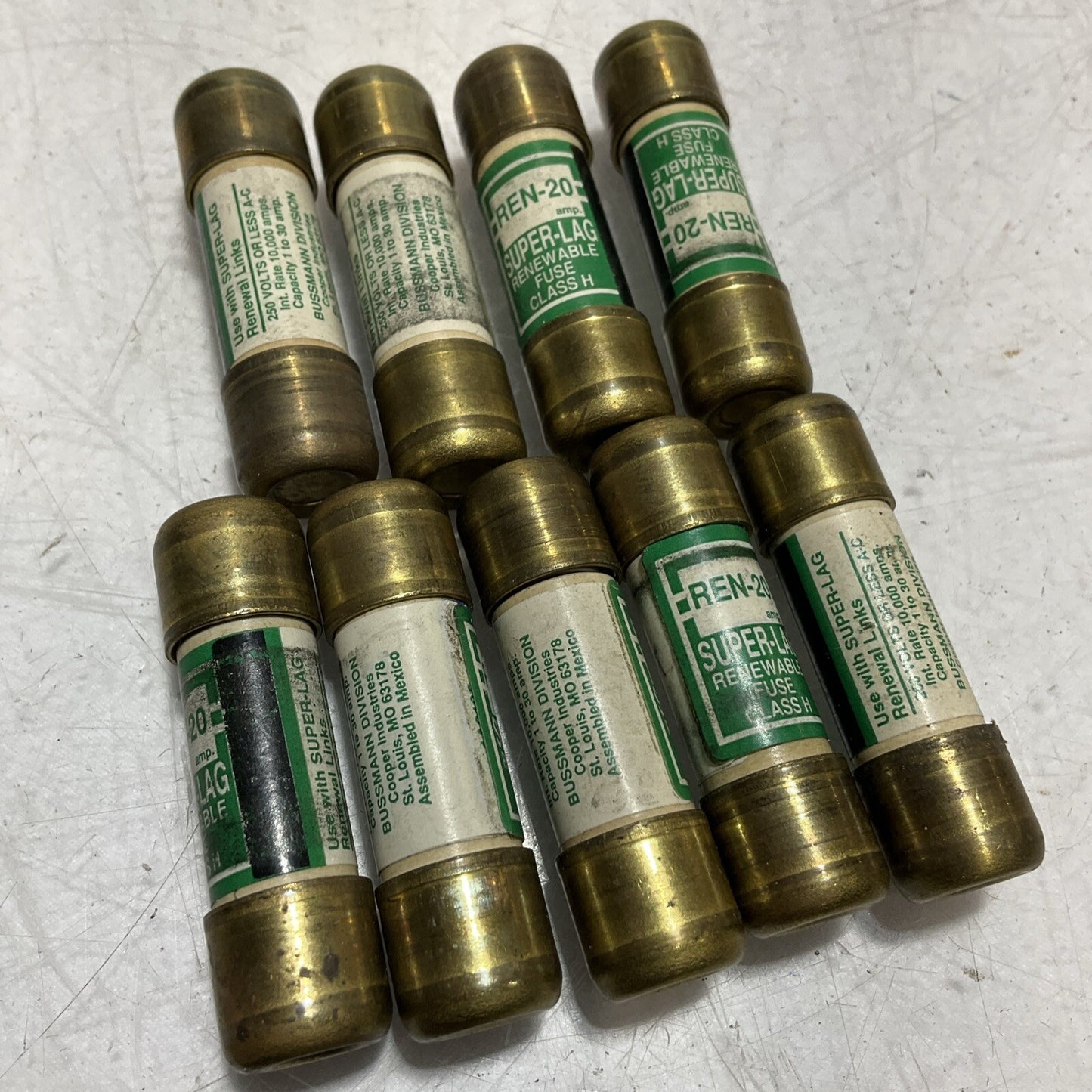 BUSSMANN REN-20 SUPER-LAG RENEWABLE FUSE CLASS H LOT OF 9 U3S