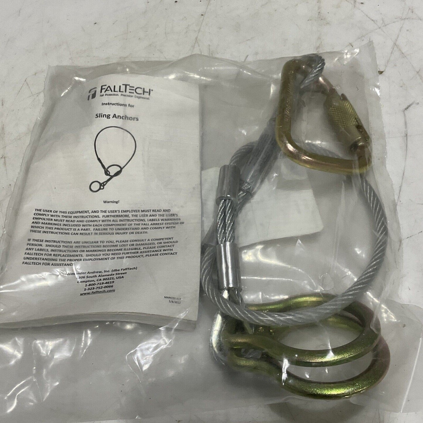 FALLTECH 84202DC3 3’ CABLE CARABINER SLIING ANCHOR COATED 373