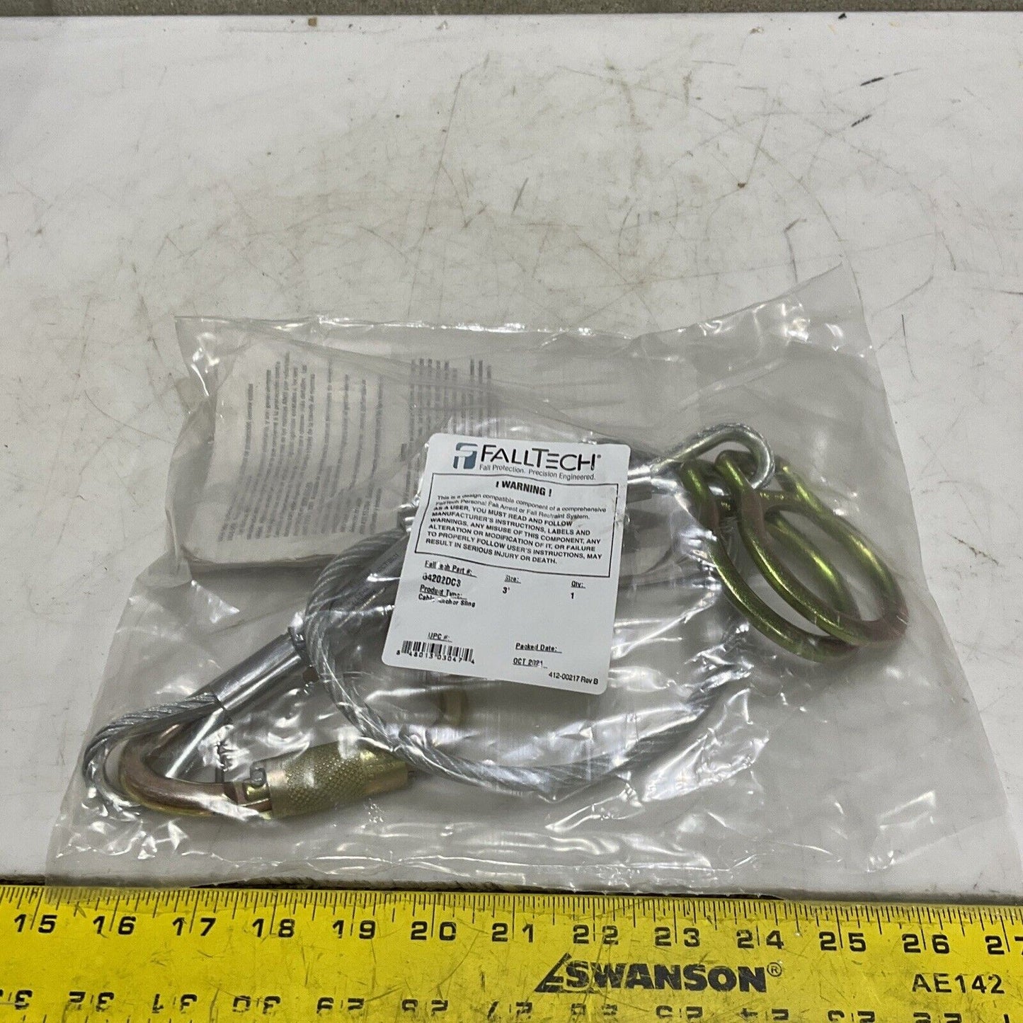 FALLTECH 84202DC3 3’ CABLE CARABINER SLIING ANCHOR COATED 373