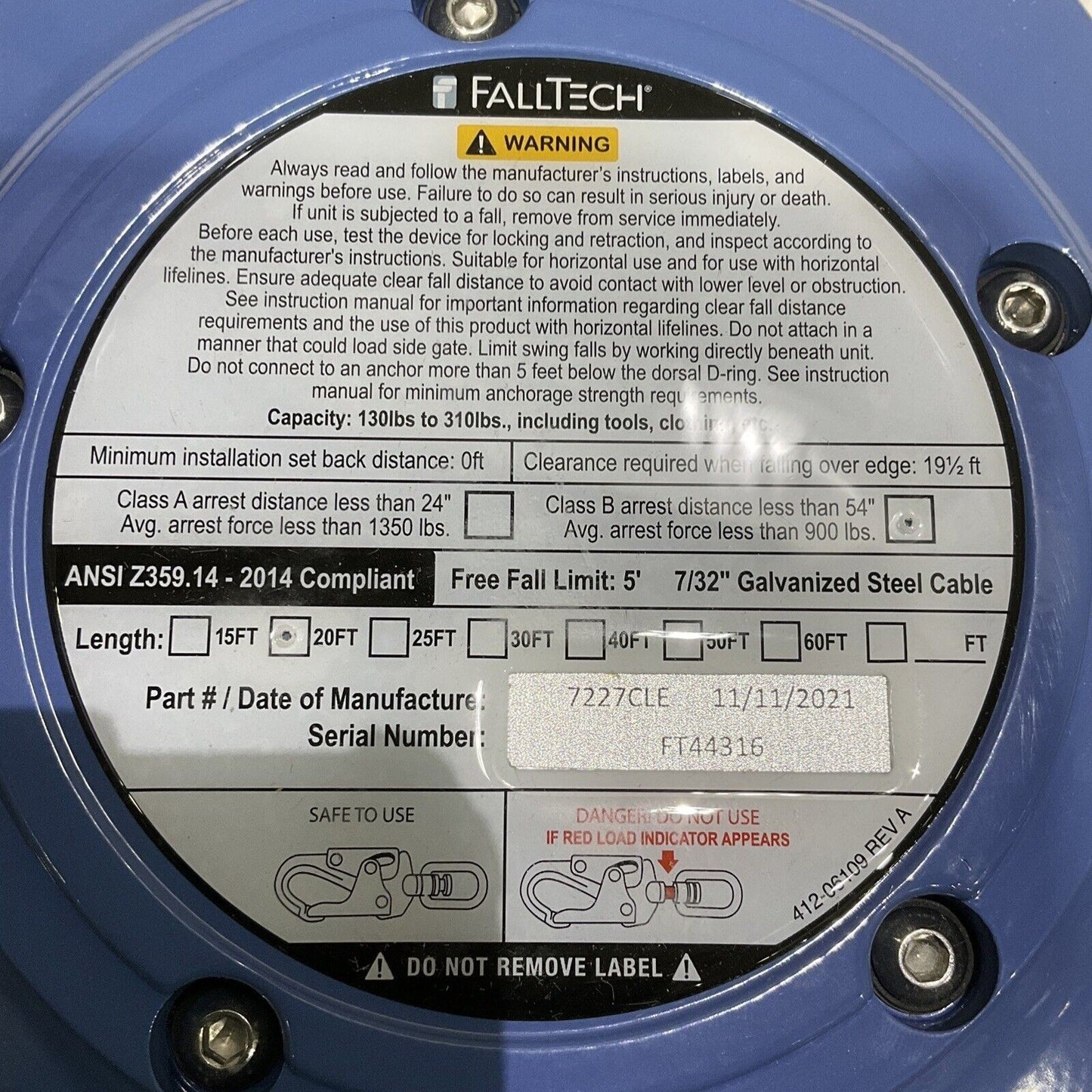 FALLTECH 7227CLE 20’ LEADING EDGE 7/32” GALVANIZED CABLE SRD DURATECH 881