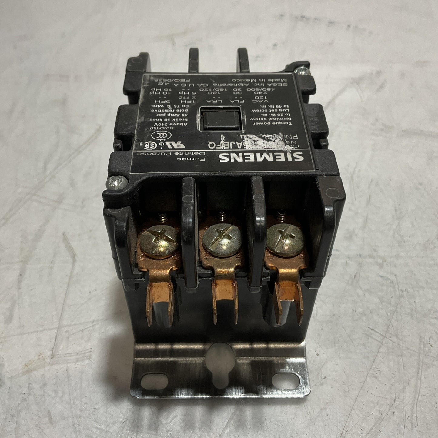 SIEMENS 42BF35AJBFQ ELECTROMECHANICAL CONTACTORS 3 POLE 30A 24V 50/60HZ 476-U3S