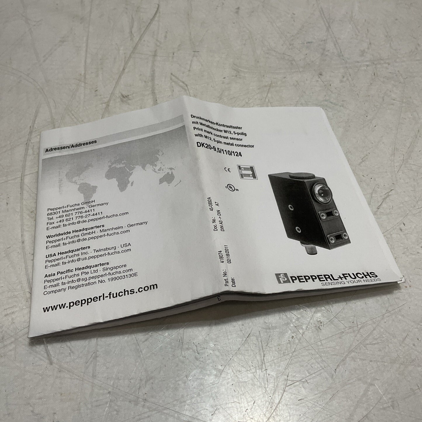 PEPPERL+FUCH 418074 PRINT MARK CONTRAST SENSOR DK20-9.5/110/124 U3S