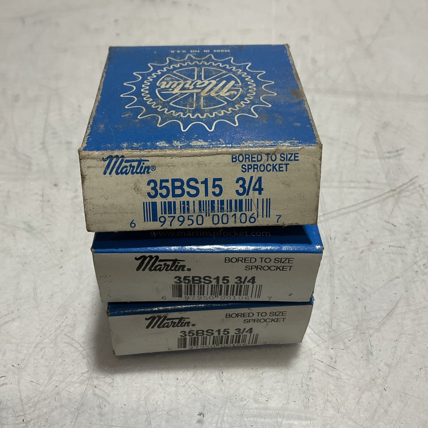 MARTIN 35BS15 3/4 SPROCKET SIZE 35 3/4IN BORE 3/8IN PITCH 15 TEETH LOT OF 3 678