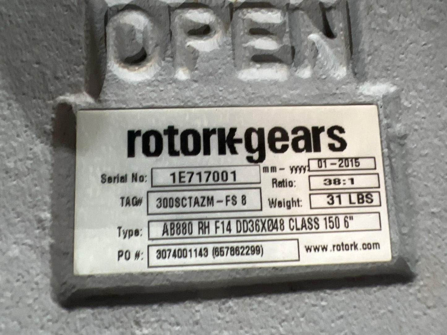 KITZ BALL VALVE 6 IN 300LB ROTORK-GEARS MANUAL WORM GEARBOX AB880RH F14 DD36 V2M