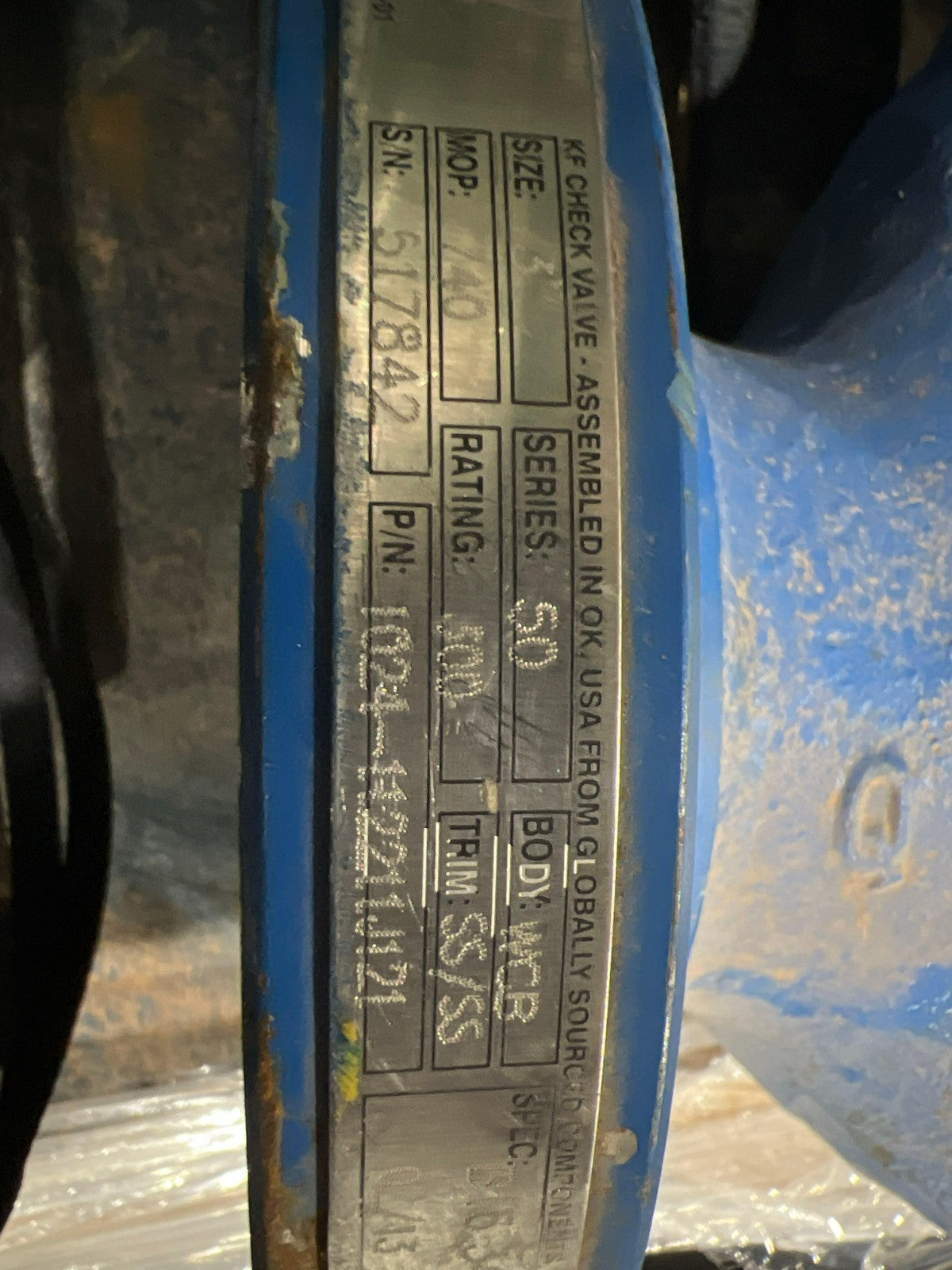 KF IND 3" SWING CHECK VALVE MODEL1024-112211J121; SERIES 50, 300 LBS V2M