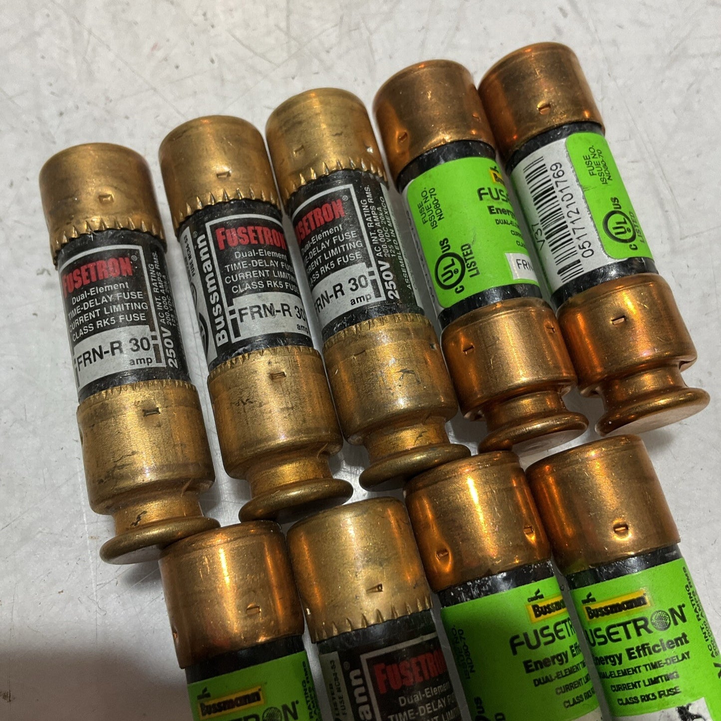 BUSSMANN FRN-R-30 FUSETRON CLASS RK5 DUAL-ELEMENT TIME DELAY LOT OF 9 U3S