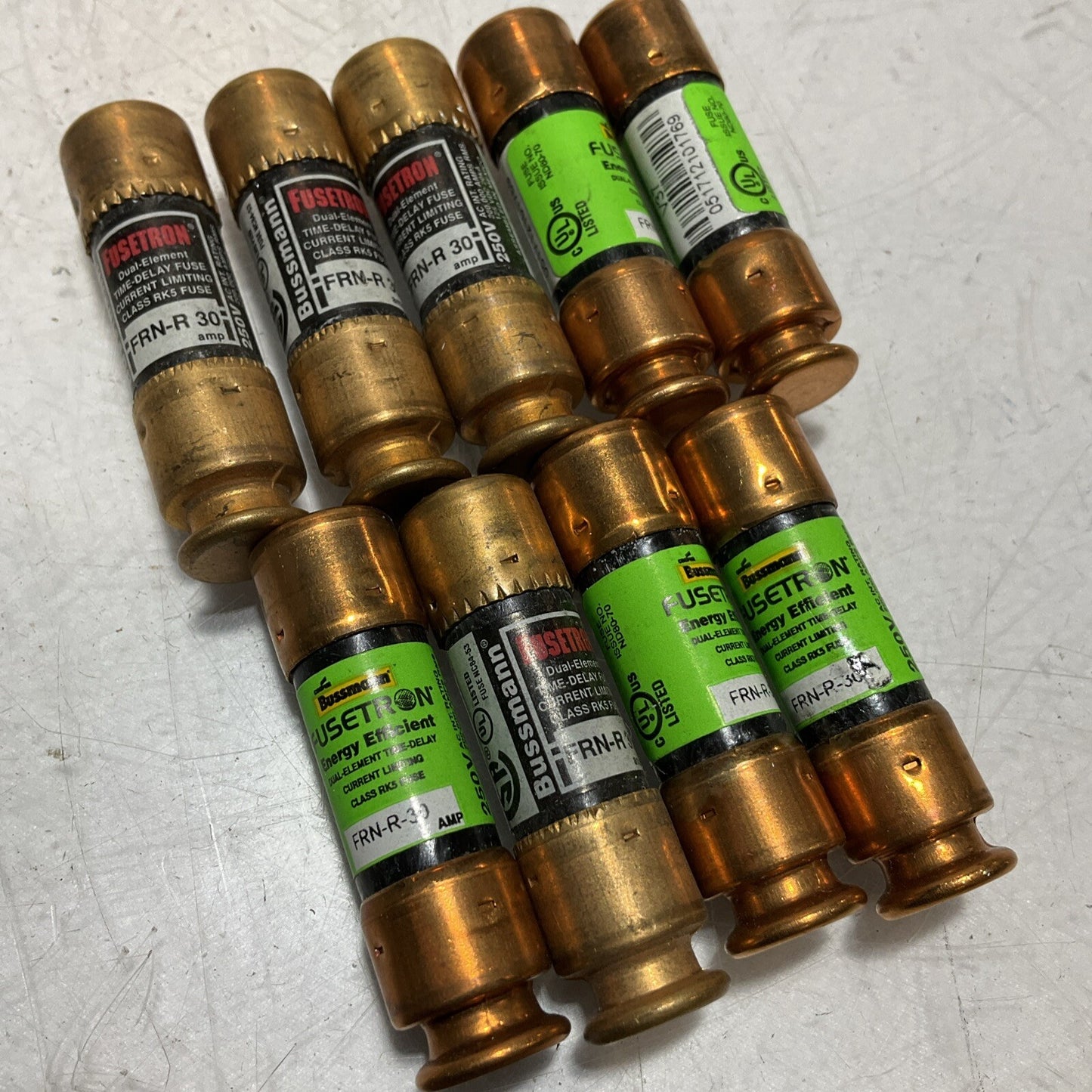BUSSMANN FRN-R-30 FUSETRON CLASS RK5 DUAL-ELEMENT TIME DELAY LOT OF 9 U3S