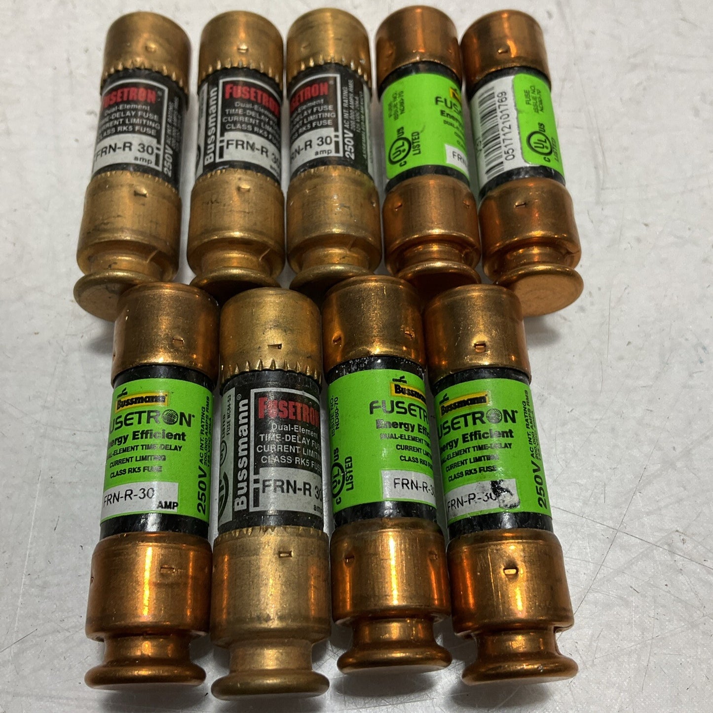 BUSSMANN FRN-R-30 FUSETRON CLASS RK5 DUAL-ELEMENT TIME DELAY LOT OF 9 U3S