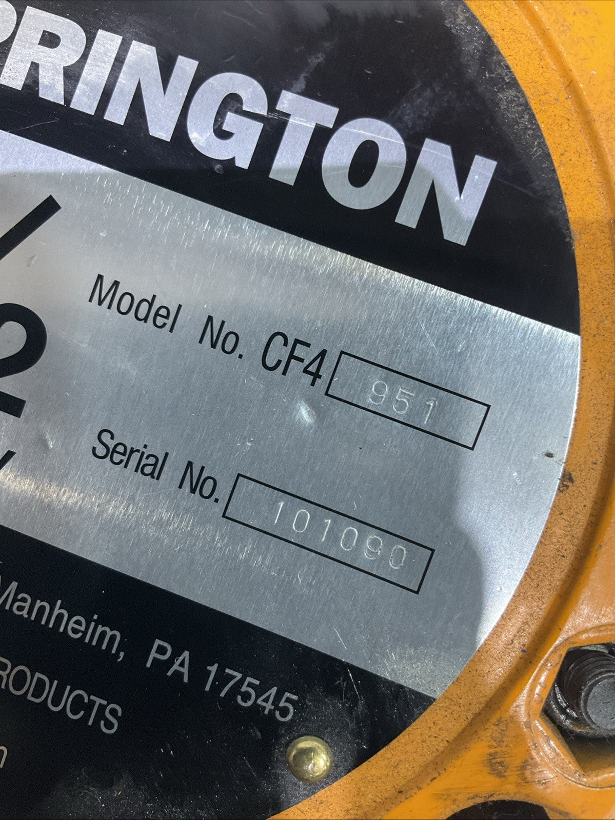 HARRINGTON CF4 CF015 HAND CHAIN HOIST 1- 1/2 TON CAPACITY SERIAL#/101090 Y2M
