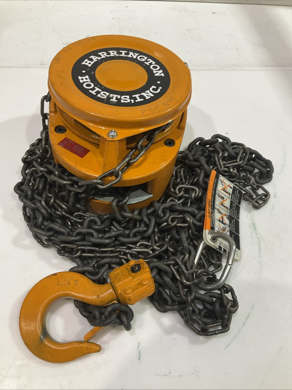 HARRINGTON CF4 CF015 HAND CHAIN HOIST 1- 1/2 TON CAPACITY SERIAL#/101090 Y2M
