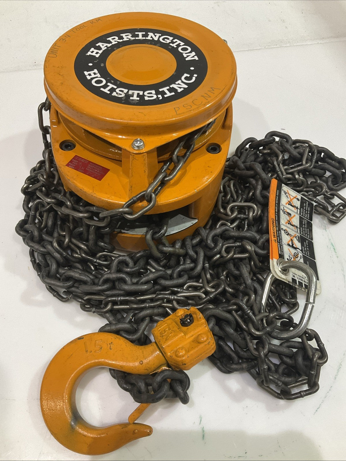 HARRINGTON CF4 CF015 HAND CHAIN HOIST 1- 1/2 TON CAPACITY SERIAL#/101090 Y2M