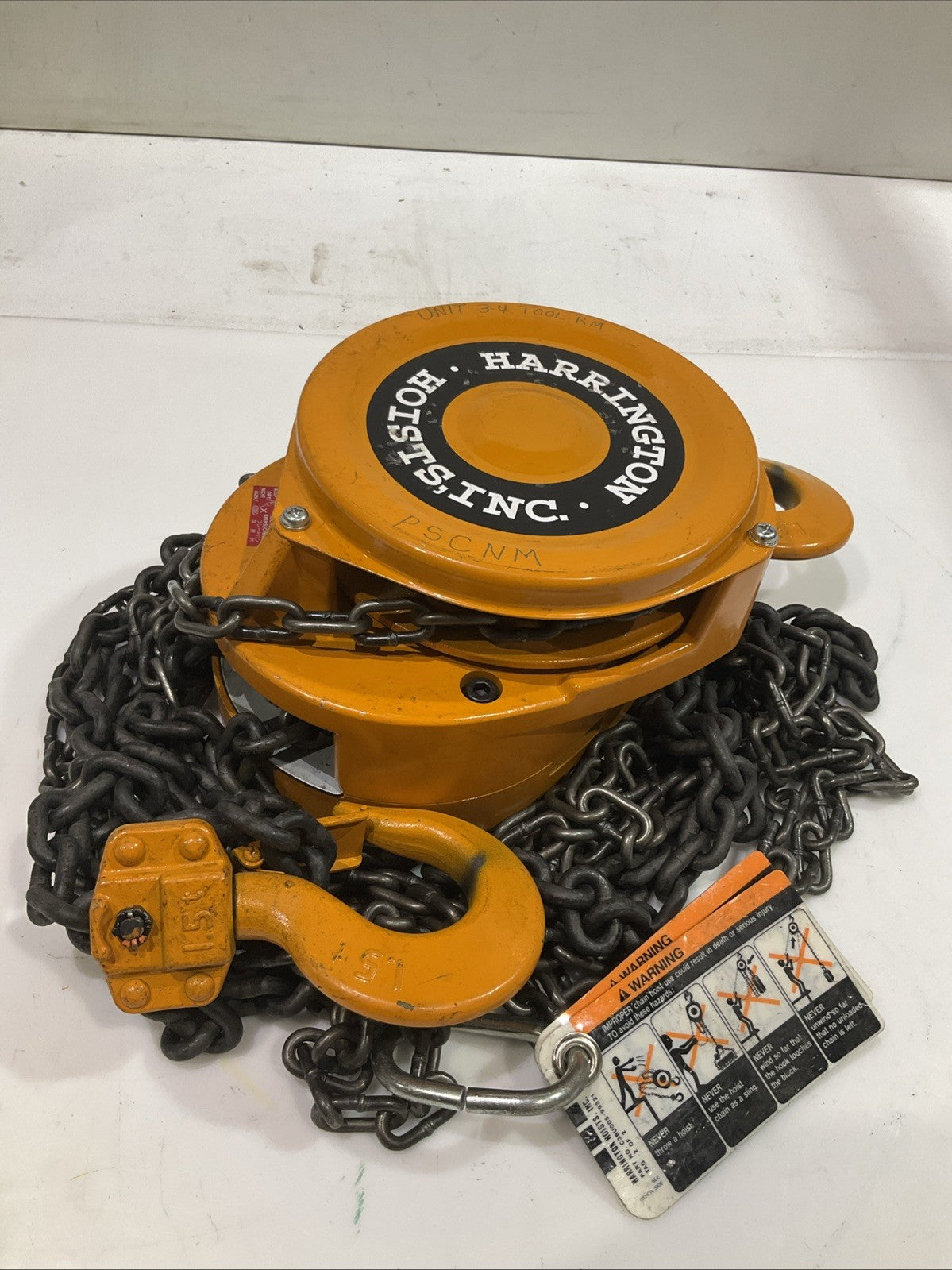 HARRINGTON CF4 CF015 HAND CHAIN HOIST 1- 1/2 TON CAPACITY SERIAL#/101090 Y2M