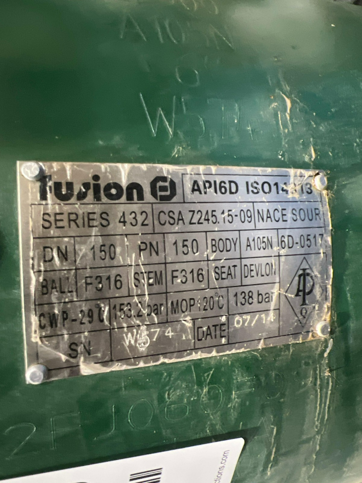 FUSION TRUNNION BALL VALVE 6" CSA Z245.15-09; SERIES 432; CLASS 900; V2M